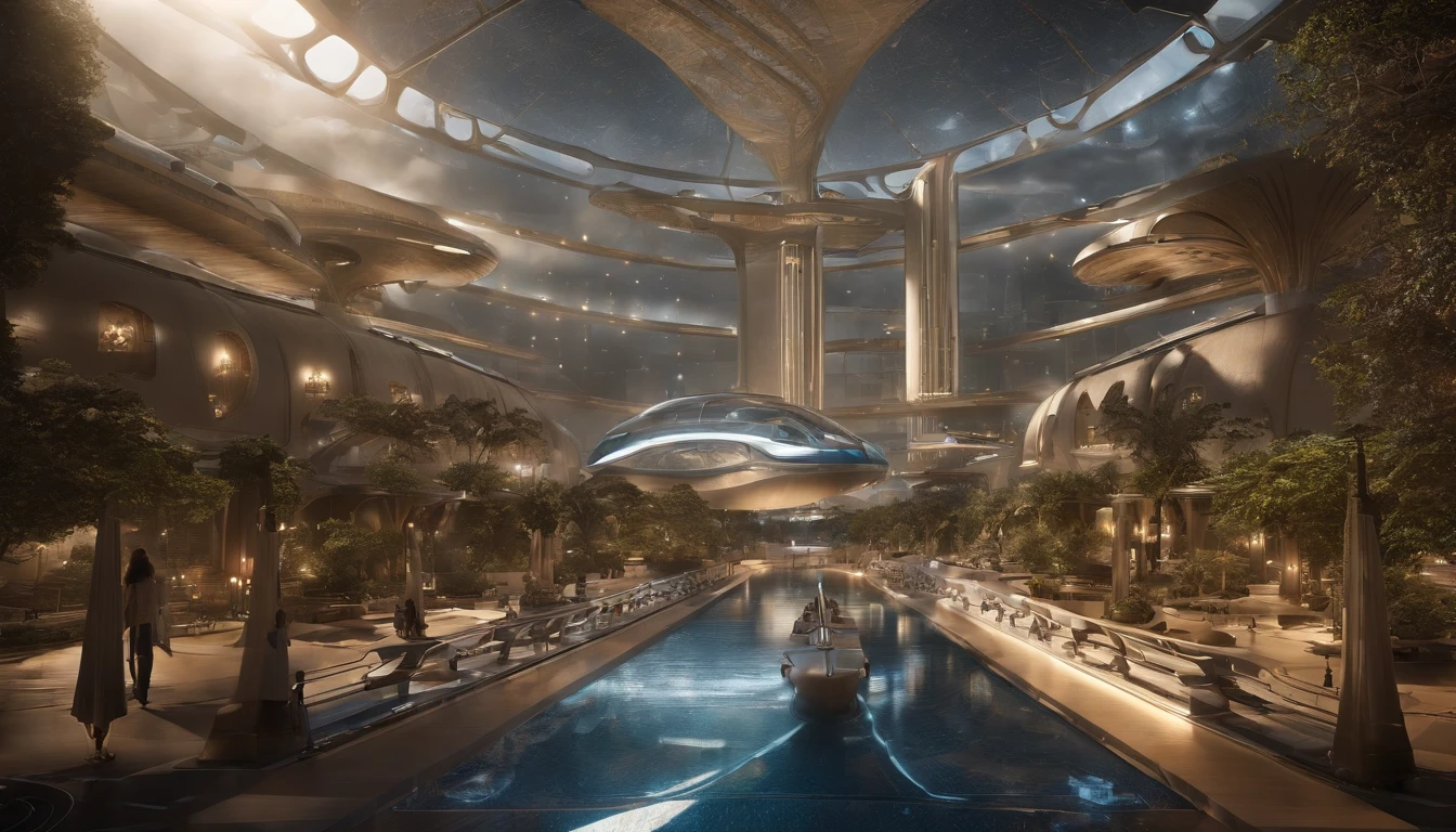 What photography，Ultra photo realsisim，hyper-detailing，Ultra-wide-angle picture，24th century，sci fi city，fansty world，Tech City of the Future，Oval building，Suspended circular aircraft，Roads leading in all directions，highly detailed surreal vfx，Smudge，Faraway view，super-fine，ultra - detailed，high qulity，8K ，oc rendered，dynamic viewing angle