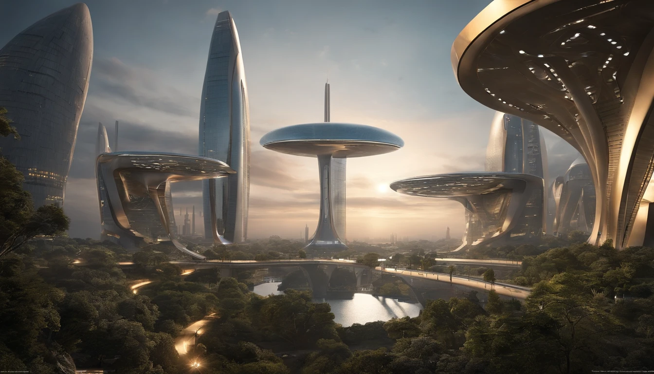 What photography,Ultra photo realsisim,hyper-detailing,Ultra-wide-angle picture,24th century,sci fi city,fansty world,Tech City of the Future,Oval building,Suspended circular aircraft,Roads leading in all directions,highly detailed surreal vfx,Smudge,Faraway view,super-fine,ultra - detailed,high qulity,8K ,oc rendered,dynamic viewing angle