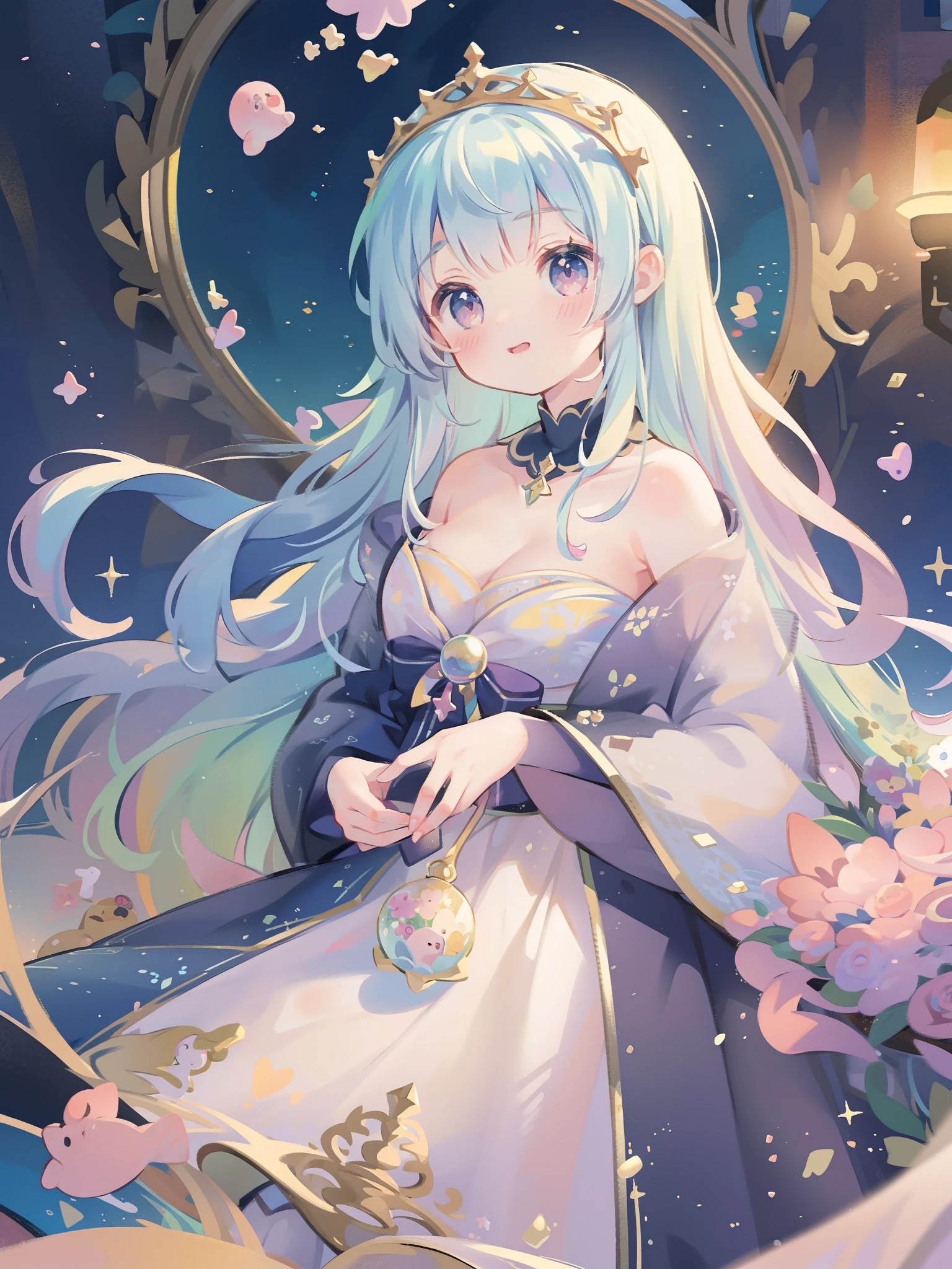 A woman in a dress with long hair and a crown - SeaArt AI