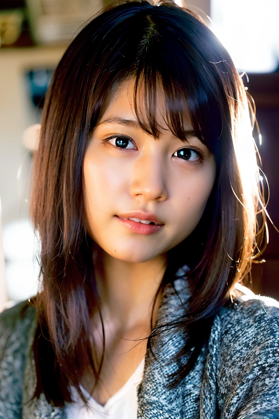 (realistic, photo-realistic:1.37),(8k, RAW photo, best quality, masterpiece:1.2), cute, ultra-detailed,heart-shaped pupils,physically-based rendering, ultra high res, looking at viewer,photorealistic,realistic, solo, photorealistic, best quality,extremely detailed face,extremely detailed eyes and face, beautiful detailed eyes,absurdres, incredibly absurdres,haunting smile,childish looks,Messy hair, floating hair,pureerosface_v1:0.2, face close-up
