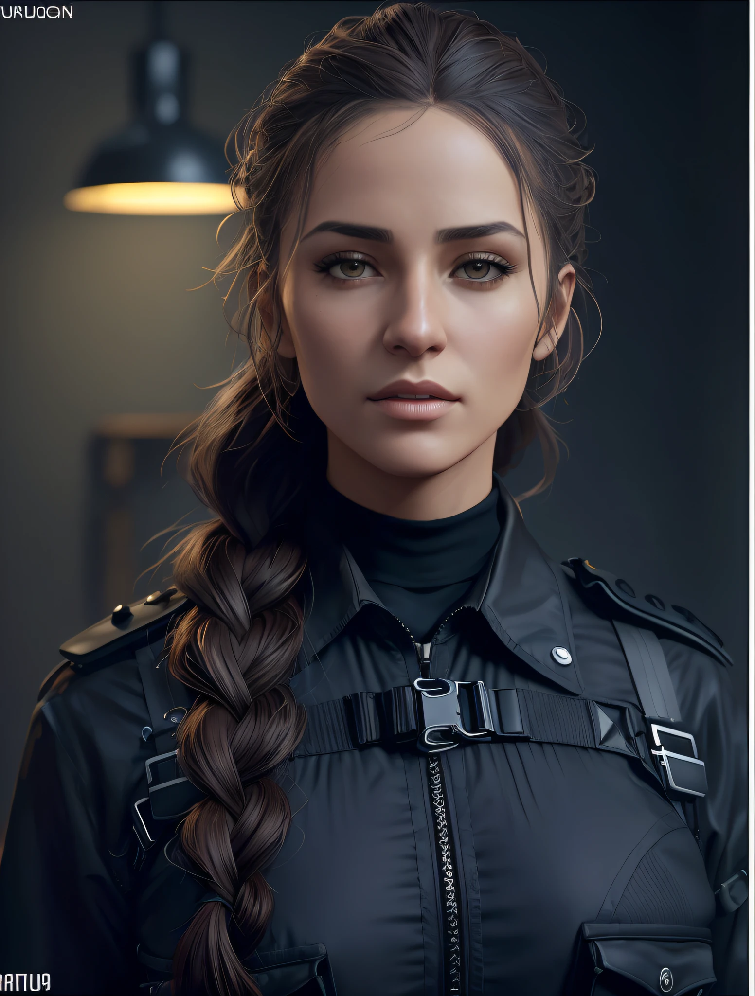 Arafed Mujer con trenzas en una chaqueta negra y una chaqueta negra, Wojtek FUS, cinematic realistic portrait, Retrato suave disparado 8K, Renderizado retrato 8K, Retrato VFX altamente detallado, Arte conceptual ultra realista, Retrato de CGsociety, Arte digital muy realista, Irreal 5. Retrato RPG, Arte conceptual oscuro fotorrealista, Estilo de arte fotorrealista, realistic artistic style