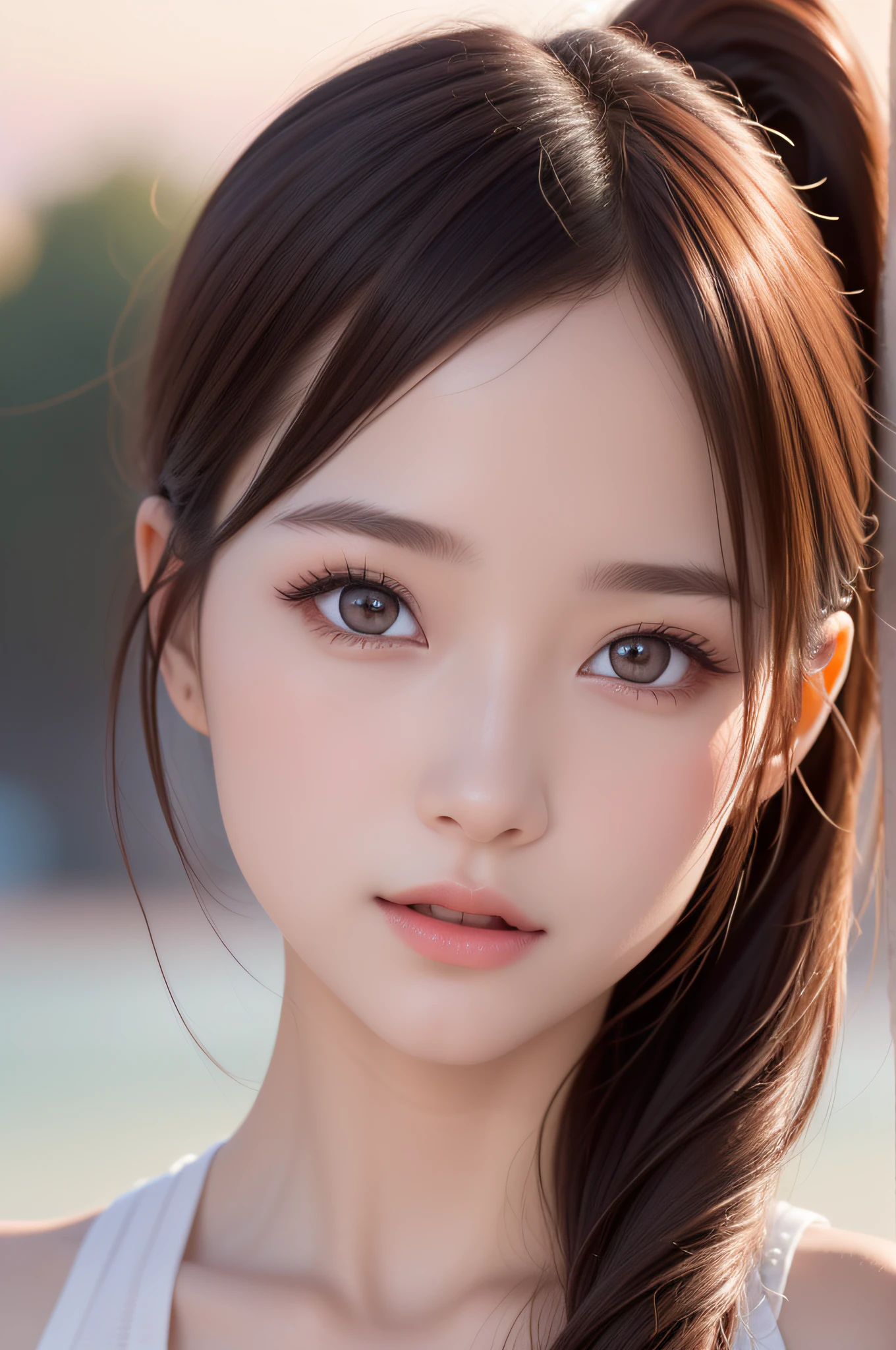 ((2ung girls)), (extremely detailed beautiful face), Amazing face and eyes, (Best Quality:1.4), (Ultra-detailed), (extremely detailed CG unified 8k wallpaper), Highly detailed, High-definition raw color photos, Professional Photography, Amazing face and eyes, Pink eyes, Twin-tailed, Brown hair, Model, (((Bokeh))), depth of fields, Beach, Twilight, Sunset