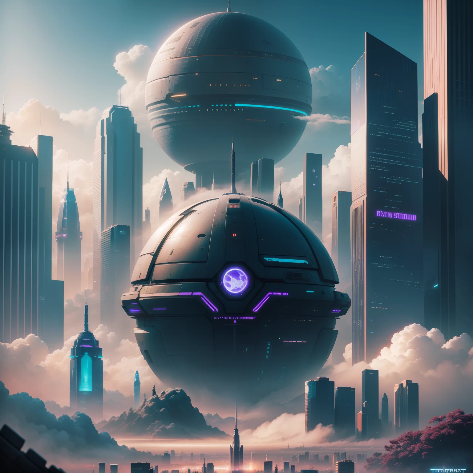 cyberpunked,epcot,Futuristic cityscape lined with skyscrapers,SFart by,top-quality,超A high resolution,dream,futuristic cities,planet earth,Skyscraper high through the clouds,Fantasia