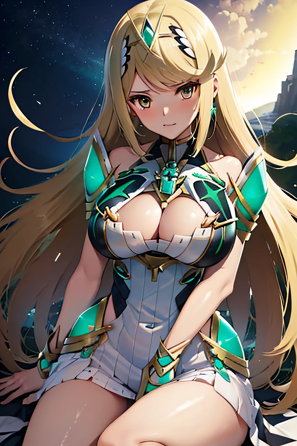 Mythra(xenoblade), 1girl, ​masterpiece、top-quality、seminude、A slender、bullish、Lewd、open legs, lowerbody、