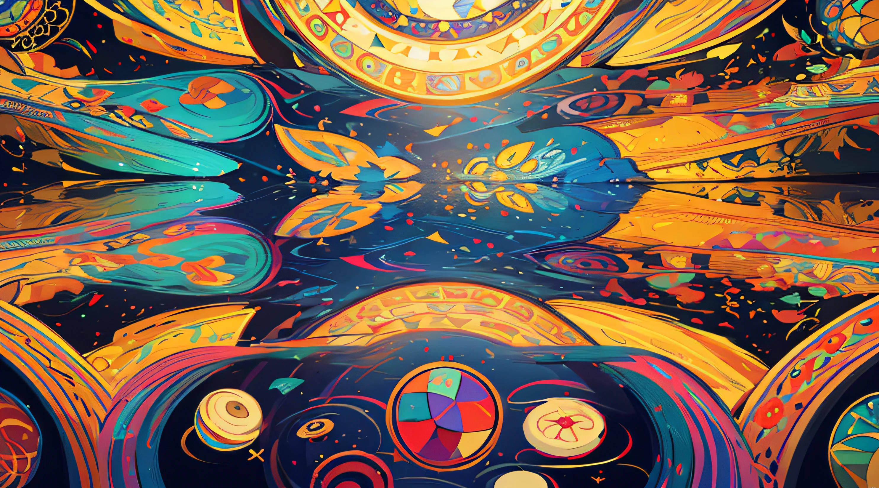 ((Best Quality, 8K, Masterpiece: 1.3)), An intricate kaleidoscope design with geometric shapes and symmetrical patterns in bold, contrasting colors.