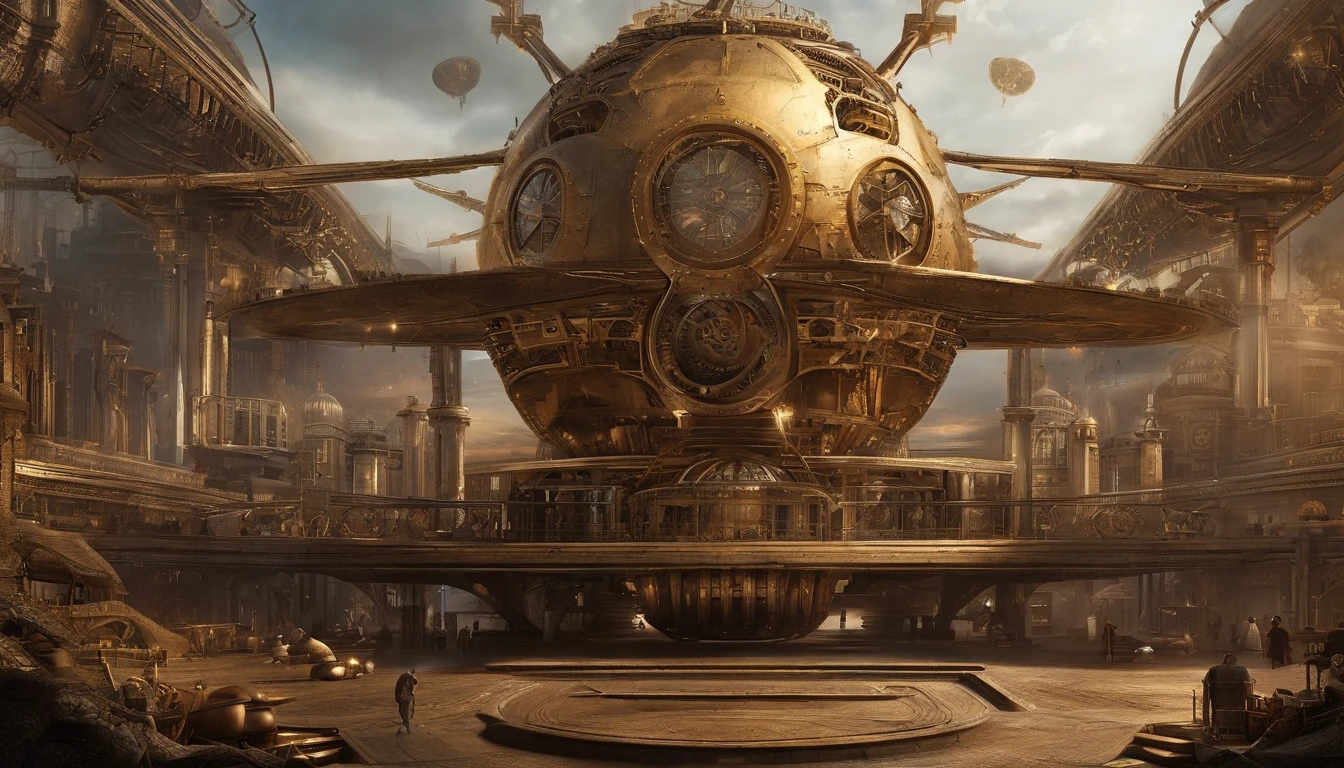 What photography，Ultra photo realsisim，Hyper-detailing，Ultra-wide-angle picture，24th century，sci fi city，and the sun was shining brightly，Tech City of the Future，Oval building，Suspended circular aircraft，Roads leading in all directions，highly detailed surreal vfx，Smudge，Faraway view，super-fine，ultra - detailed，high qulity，8K ，oc rendered，dynamic viewing angle