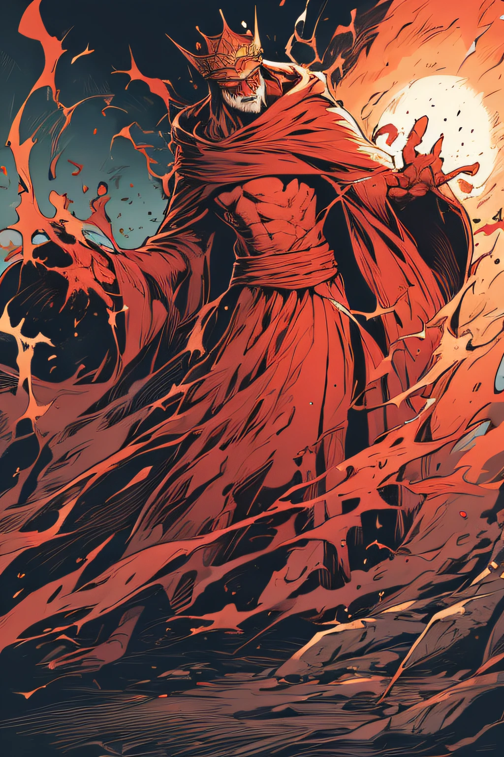 The naked king in the crown、teats、Red costume、explosions