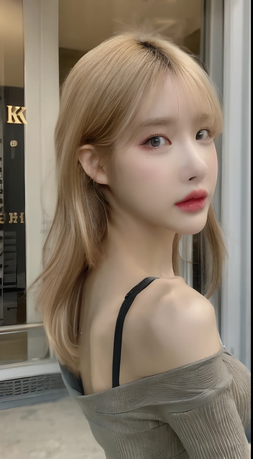 ((Best Quality, 8K, Masterpiece:1.3)), Focus:1.2, Perfect Body Beauty:1.4, Buttocks:1.2, (Layered Haircut:1.2)), (Rain, Street:1.3), Bandeau Dress:1.1, Highly Detailed Face and Skin Texture, Delicate Eyes, Double Eyelids, Whitened Skin, Long Hair, (Round Face: 1.5), blonde hair, big breasts, huge breasts, mole under left eyes,