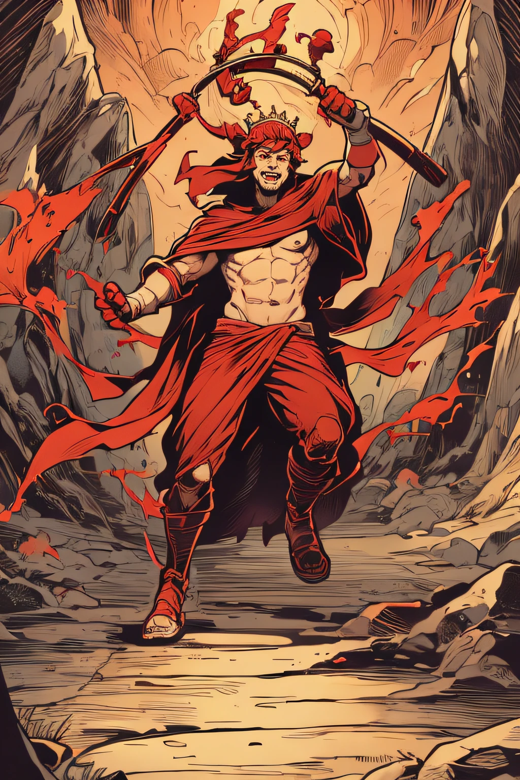 Naked cute king in the crown、teats、tits out、underpants、Red costume、explosions