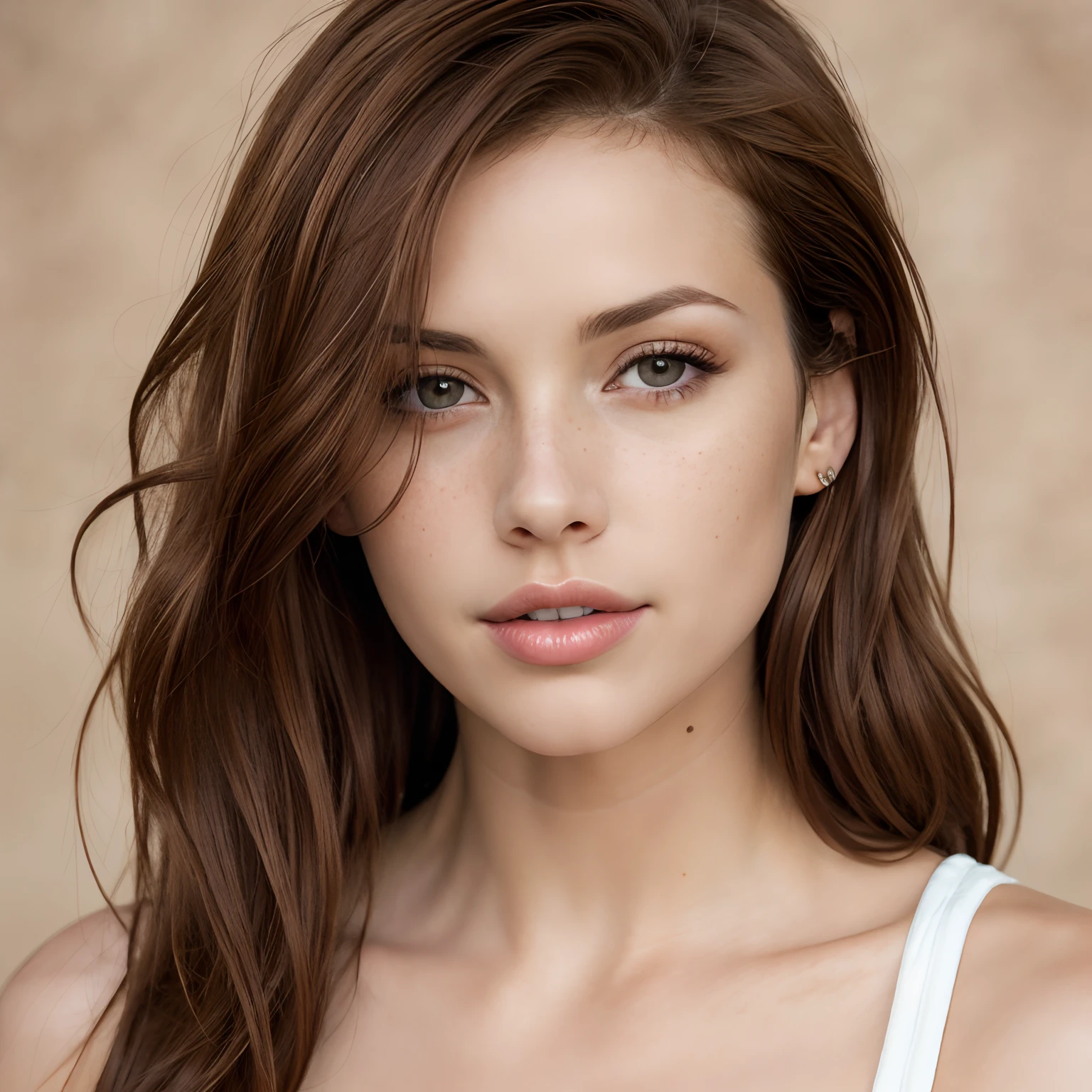 (mid shot editorial photo of 35 yo woman, brown hair, slim American sweetheart), (freckles:0.8), (lips parted), realistic brown eyes, POV, realistic[:, (film grain, 25mm, f/1.2, dof, bokeh, beautiful symmetrical face, perfect sparkling eyes, well defined pupils, high contrast eyes, ultra detailed skin, skin pores, vellus hair, fabric stitching, fabric texture, wood grain, stone texture, finely detailed features:1):0.9]