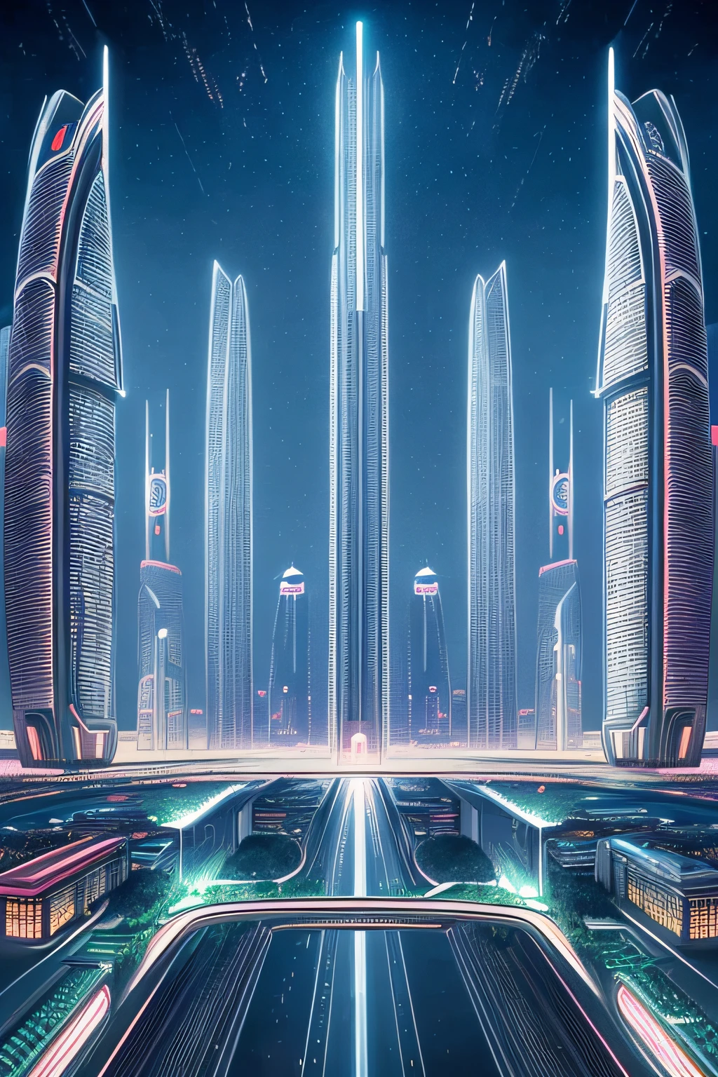((Best quality))), ((Ultra-detailed)), ((illustration)),  Cidade futuristica， fanciful， 24th century，sky cities
