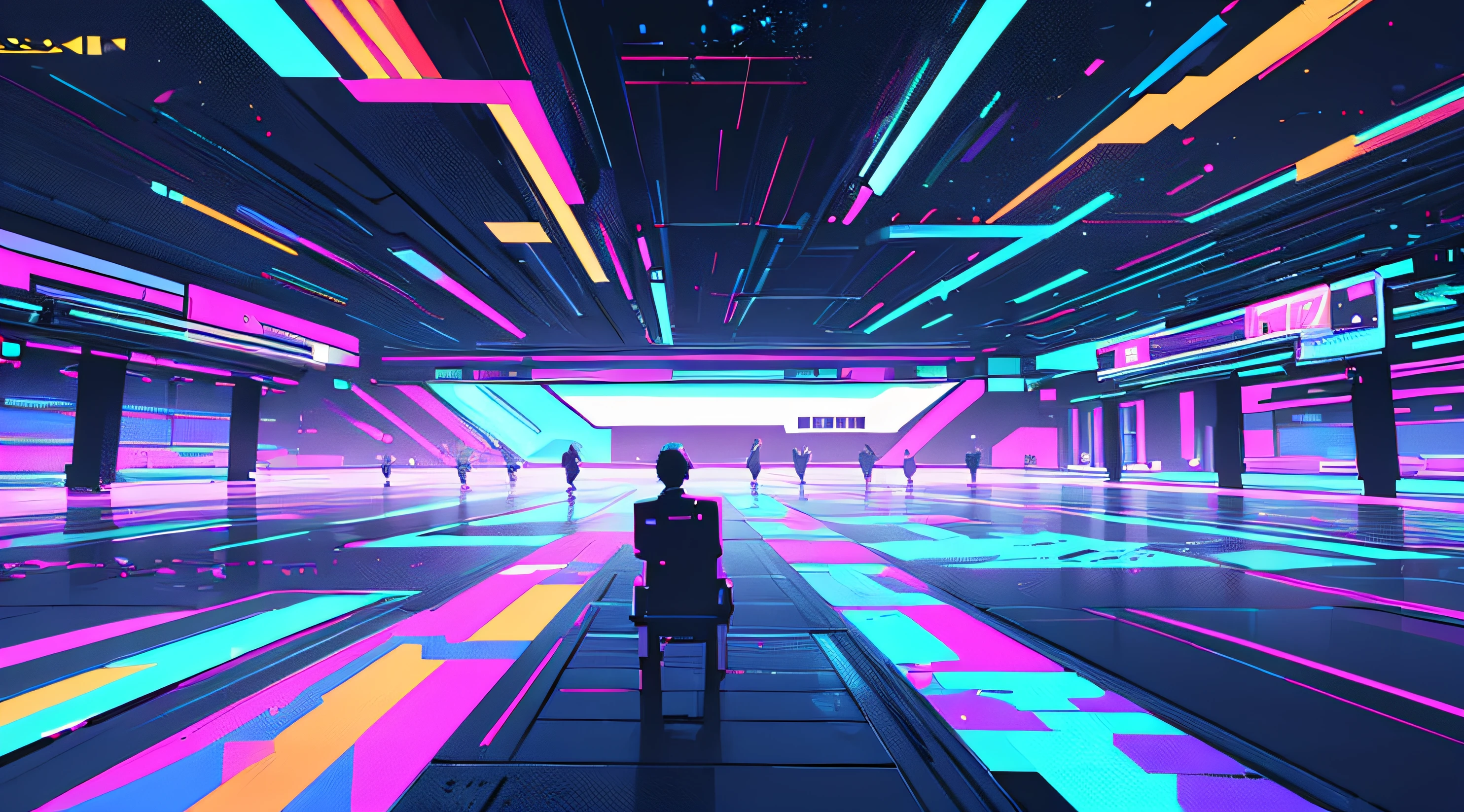 ((Best Quality, 8K, Masterpiece: 1.3)), A digital glitch art background with pixelated distortions and neon hues, evoking a futuristic vibe.