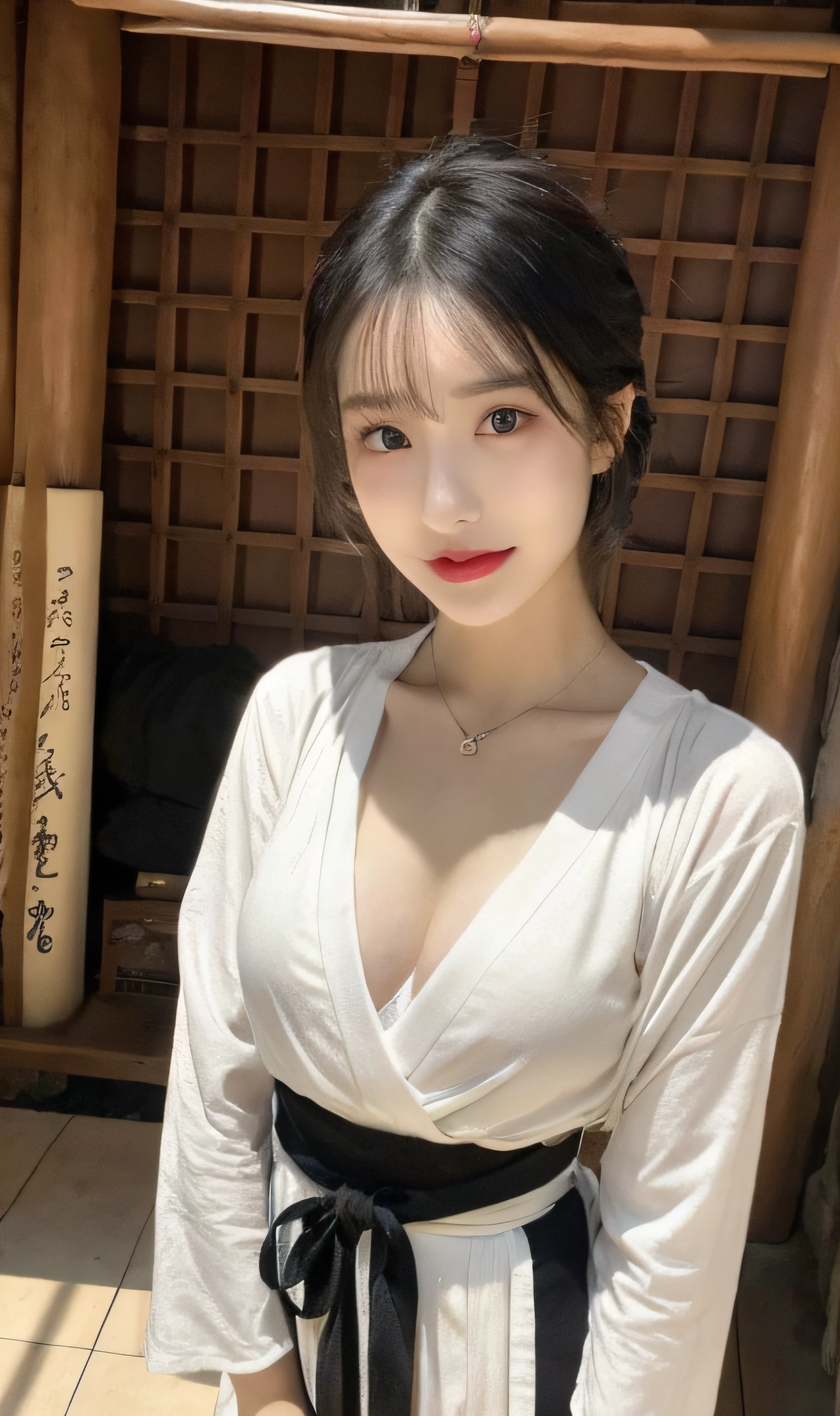 ((Best quality, 8k, Masterpiece :1.3)), 1girl, beautiful woman with emphasis on slim abs: 1.3, (casual hairstyle, big breasts: 1.2), (full body:1.6), hyper realistic skin detail, ultra-detailed face, delicate eyes, double eyelids, soft breasts, smile, beauty moles in breath, diamond choker necklace, jewely, exposed cleavage, her face, realistic, detailed skin, extreme light and shadow,  wearing yukata Japanese summer festival, wearing hair ribbon best quality, (in japanese shrine:1.5), (realistic, photorealistic: 1.37), extreme light and shadow, disheveled hair, master work, rich details, (highest quality photo), (masterpiece), (detailed eyes), look in front of you eyes, incredibly cute under eye moles, necklace, earring best quality, Japanese woman, large breasts, very short bob hair,upper body, A beautiful woman with perfect body:1.4, Slim abdomen:1.2,st. louis \(luxurious wheels\), perfect anatomy, Slim Abs: 1.1, ((geisha style is cover the allure of Japanese Oiran Kimono style, with its intricate designs, rich symbolism, and historical significance, influencing modern fashion and inspiring artists globally)), ((sideboob)),(underboob), sitting down, hands behind head, big breasts,(naked), fingers spreading open, underpants,((naked)), open legs, sweat skined:1.2, outdoor, blonde hair,