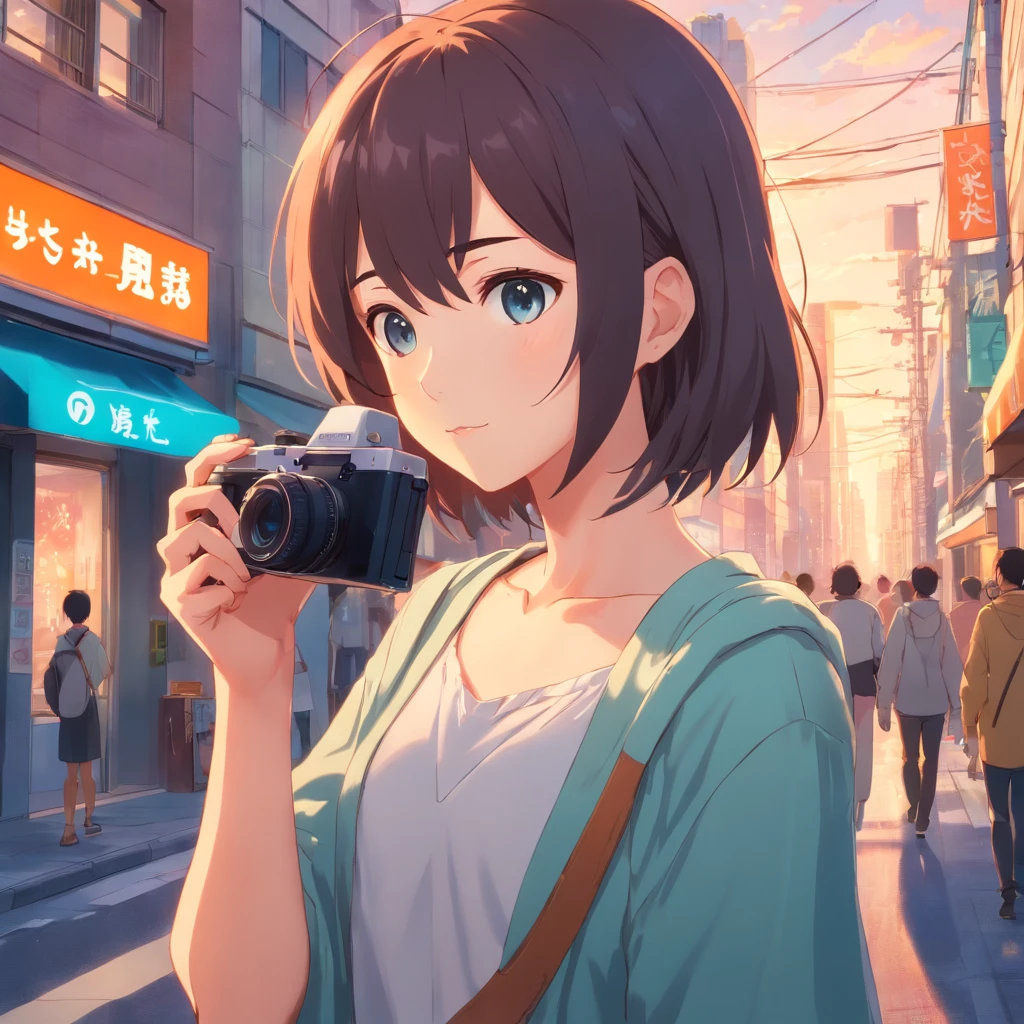 There was a woman standing with a camera on the street, realistic anime 3 d style, Selfie in 8K, a beautiful anime portrait, photorealistic anime, Anime style. 8K, realistic anime art style, Stunning anime face portrait, Anime Realism Style, kawaii realistic portrait, 3 d anime realistic, Portrait Anime Girl, Realistic art style, Anime Style 4k