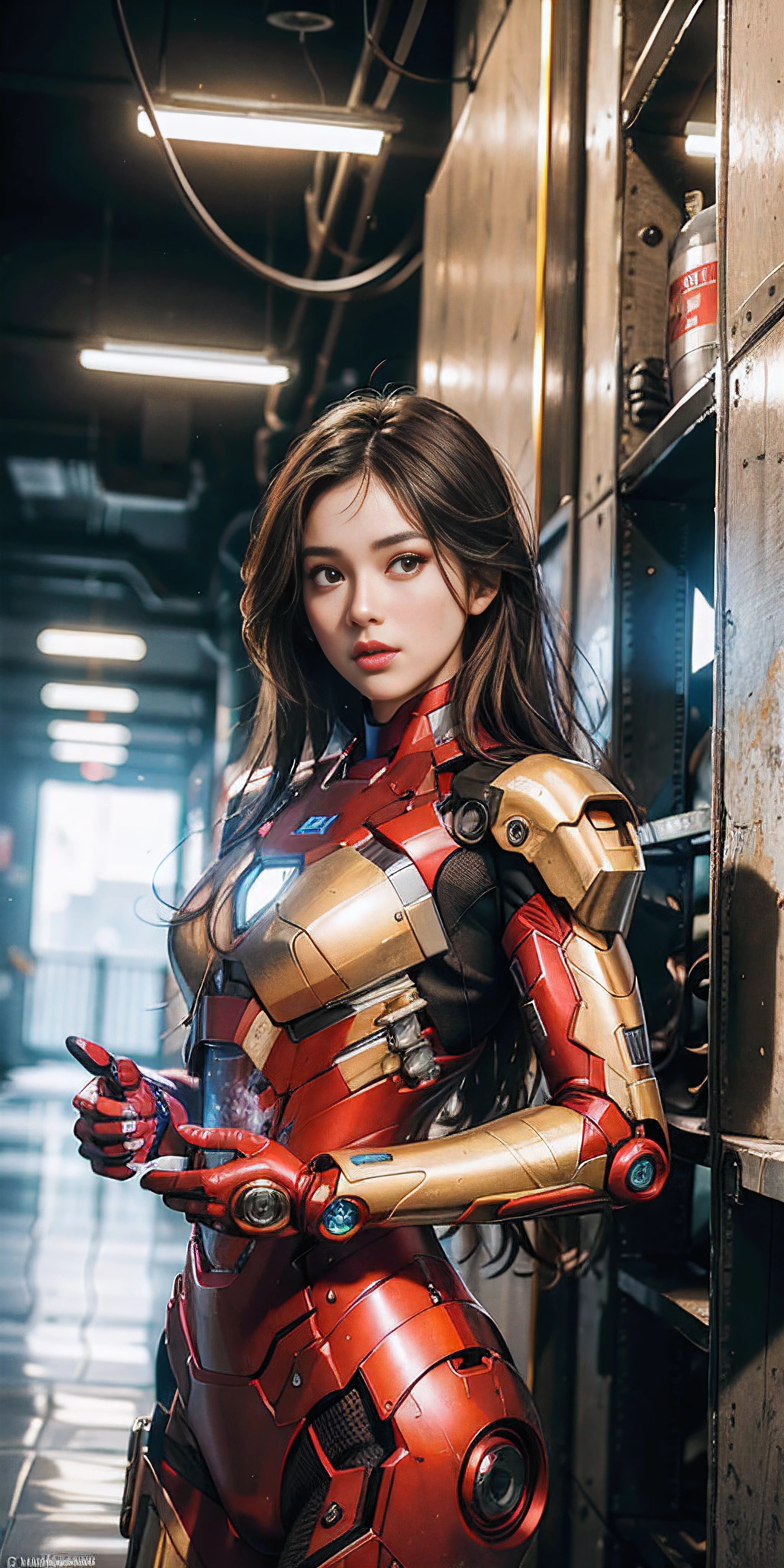 (1girl:1.3), solo,__body-parts__, official art, unity 8k wallpaper, ultra detailed, beautiful and aesthetic, beautiful, masterpiece, best quality, RAW, masterpiece, super fine photo,, best quality, super high Resolution, photorealistic, sunlight, full body portrait, stunningly beautiful,, dynamic pose, delicate face, vibrant eyes, (side view), she is wearing a futuristic Iron Man mech, red and gold, Highly detailed abandoned warehouse background, detailed face, detailed complex busy background, messy, gorgeous, milky, high detailed skin, realistic skin details, visible pores, sharp focus, volumetric fog, 8k uhd, dslr camera, High quality, film grain, fair skin, photorealism, lomography, sprawling metropolis in a futuristic dystopia, view from below, translucent