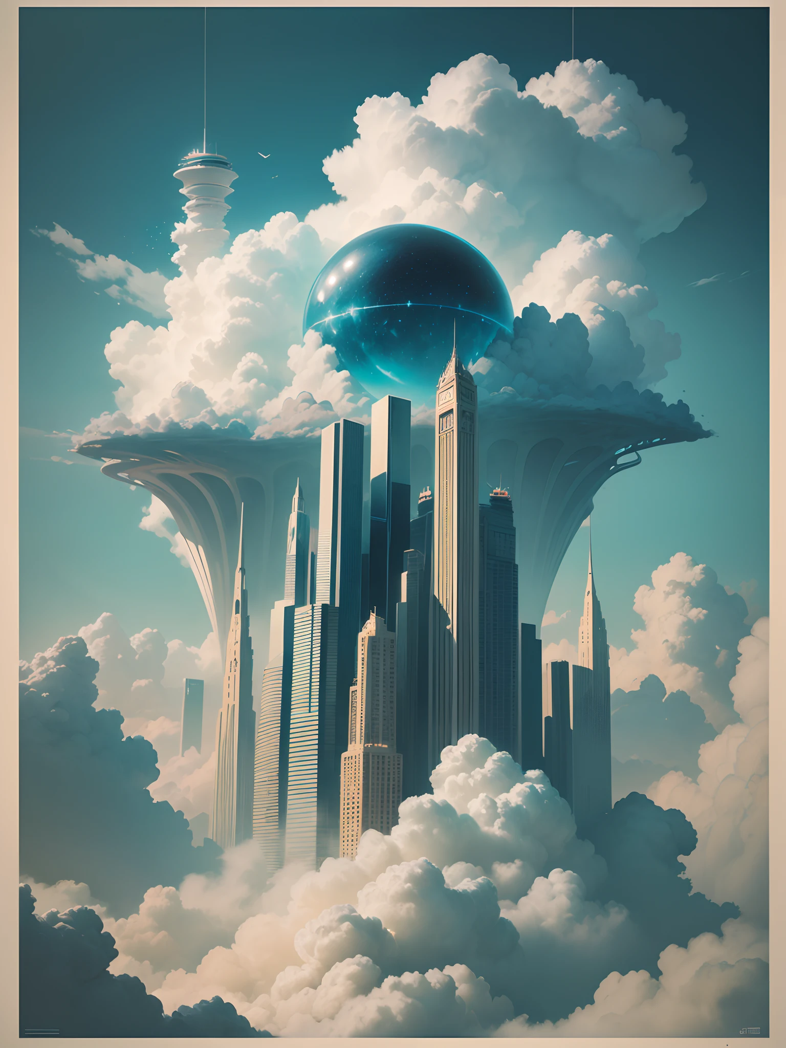 Title: A Utopian Metropolis in the Clouds
Keywords:
Majestic,
Awe-inspiring,
Futuristic,
Whimsical,
Celestial
Description: This collection envisions a utopian sky city floating amidst the clouds. Featuring sweeping vistas, towering skyscrapers, and celestial dreamscapes, each piece paints a vision of an idyllic metropolis high above Earth. With an art style that combines futurism and whimsy, this series aims to capture the grandeur and wonder of an imaginary world suspended in the heavens. A city of boundless optimism, freedom and imagination