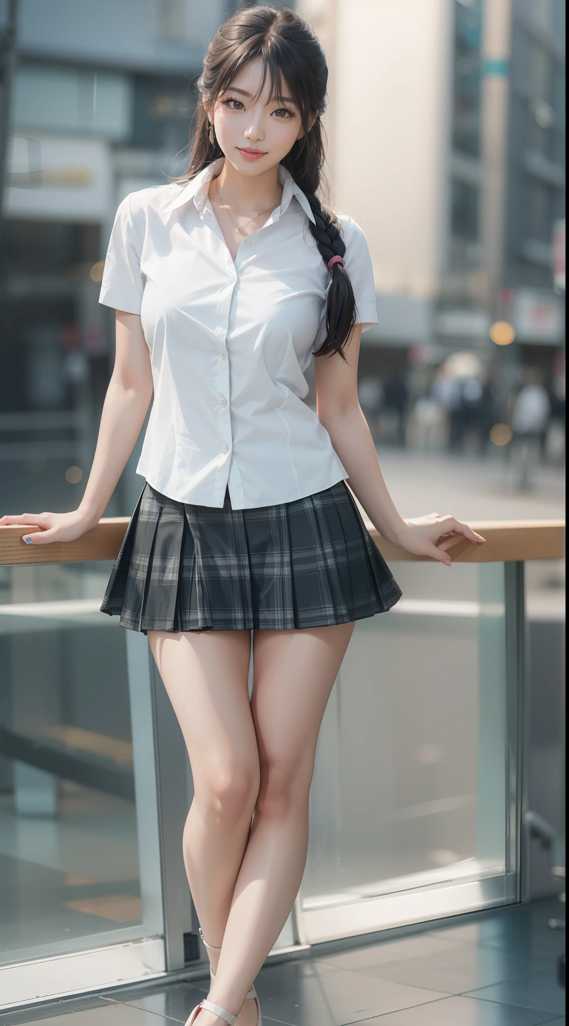 Attractive lonely woman in white collar shirt and tight skirt in the city、Asian woman smiling at Alafe,、1 persons、Young Pretty Gravure Idol, Colossal tits、Young skinny gravure idol, Realistic Young Gravure Idol, Young Sensual Gravure Idol, Photorealistic: 1.5、japanes, drooping eyes: 1.3, Perfect proportions, Portrait, ((Nikon Student) (Photo)) (8K, FujifilmXT3, masutepiece, ((Real Skin)) (No retouching, Lip gloss, False eyelashes, Real Skin, Highest Quality, Ultra-high resolution, depth of fields, chromatic abberation, Caustics) , Wide Lighting, Natural Shading))