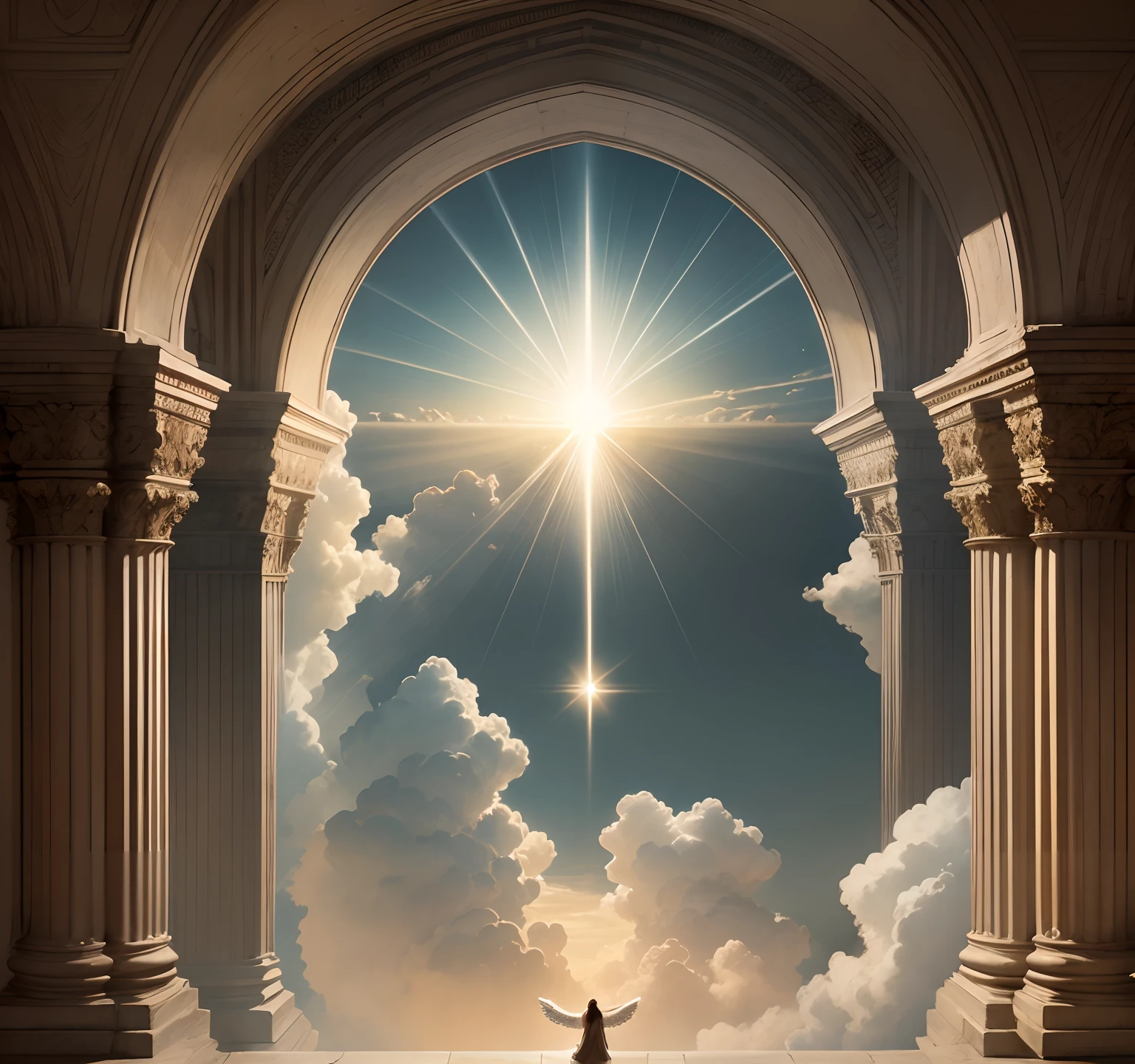 "Describes a heavenly environment with angels and divine light".