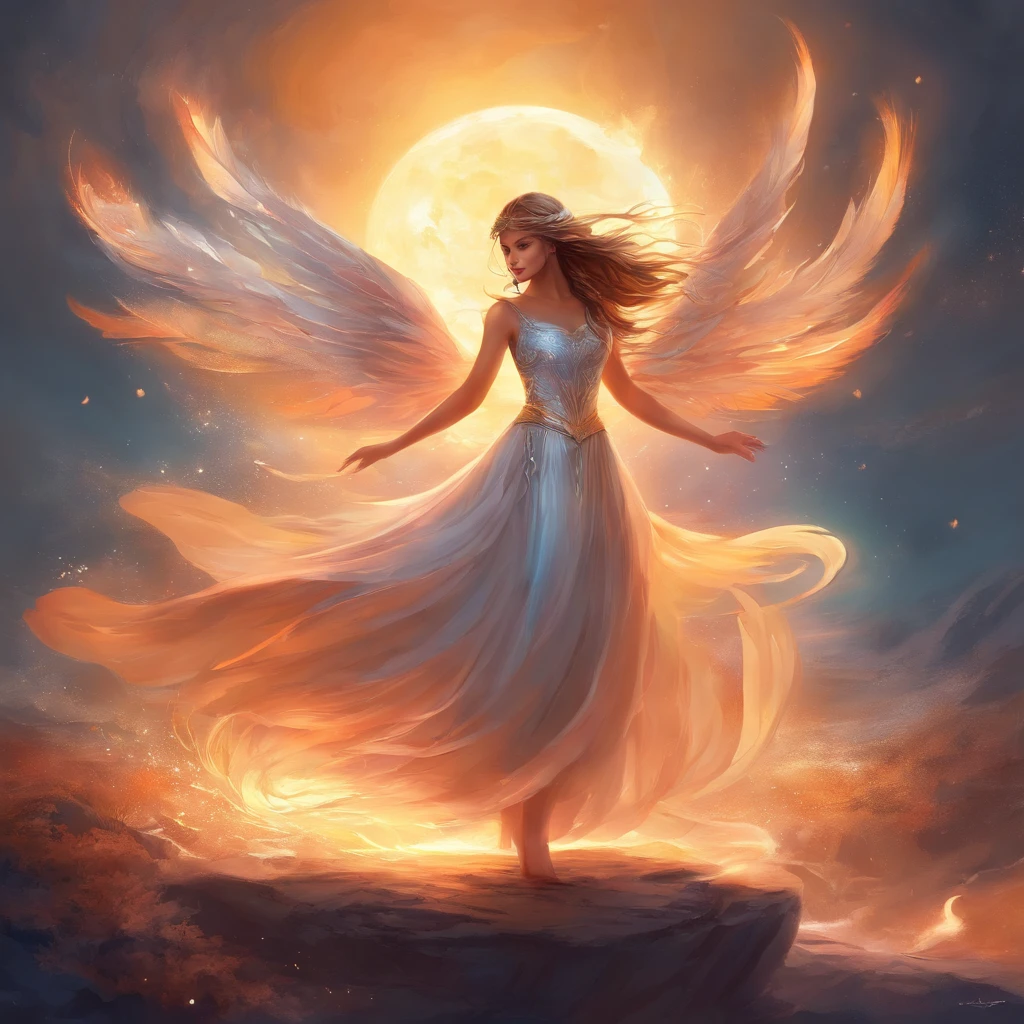 The girl dances in the moonlight, her dress swaying like a graceful phoenix's tail, masterpiece, best quality