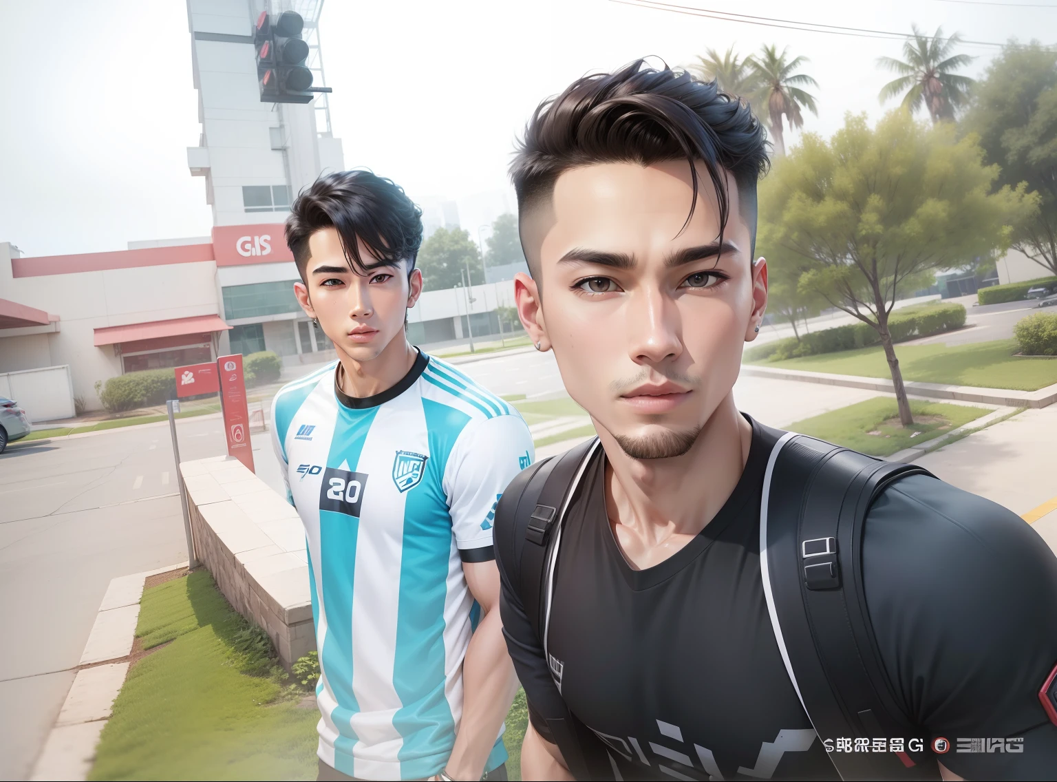 Cyber park, handsome boy hot , background change , 8k ultra hd