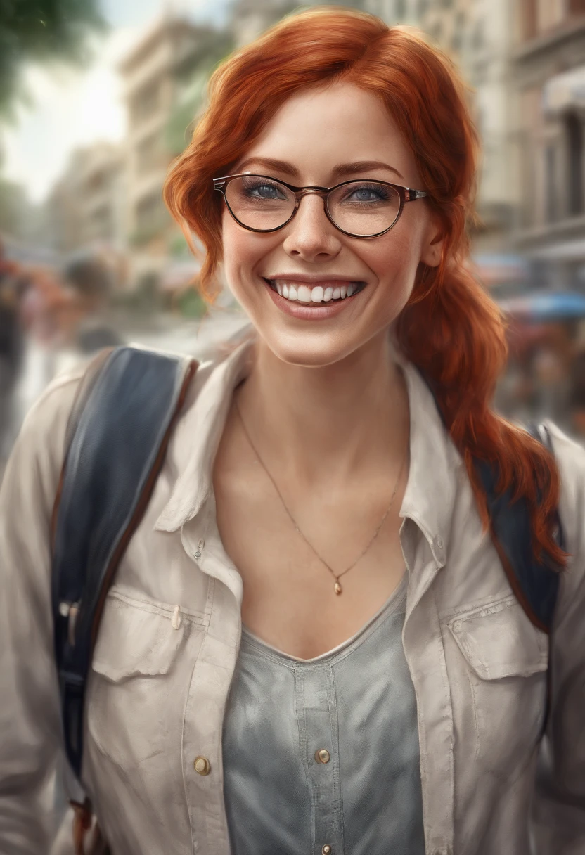 Generic woman, redhair, glasses, nice smile, younger, sexy