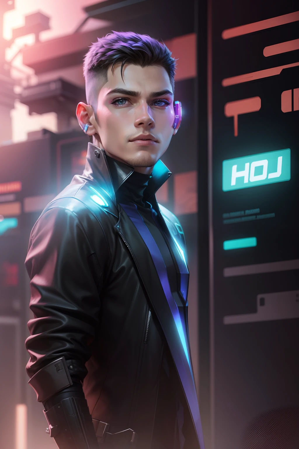 Change Background Cyber punk , Handsome boy , realistic face , cute Face ,