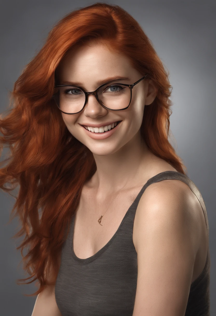 Generic woman, redhair, glasses, nice smile, younger, sexy naked