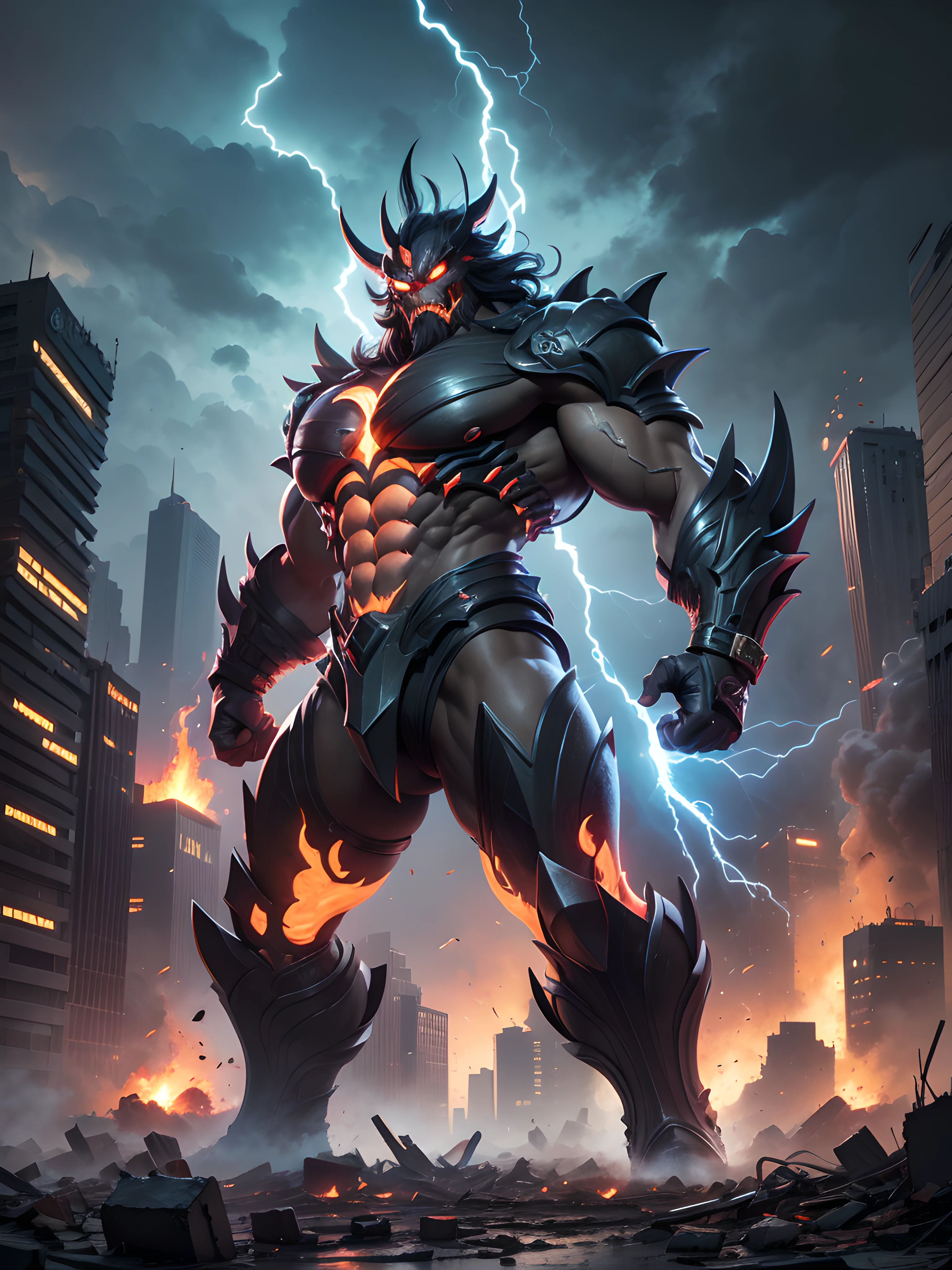 Seth is a terrible mythological creature that inhabits the deserts. He is described as a colossal monster, a terrifying-looking chimera. Its body is a fusion of different types of snakes fused to a muscular body with golden plates similar to snake scales, forming a grotesque and frightening appearance.
Seth's upper body resembles a strong man, but with several disturbing details. He has snakes in place of his arms, each with sharp teeth and intense eyes that glow menacingly.
Seth's underside is a set of scaly, serpentine tentacles, in place of the legs Seth has 8 spiny octopus-like tentacles that extend from the waist to the ground. These undulating tentacles are lined with pointed thorns and possess a formidable force, capable of grasping trains and dragging them into the desert sands.
Seth's skin is a combination of thick and leathery scales, giving him a tough and intimidating appearance. It is endowed with a colossal force, capable of shattering mountains and houses. --auto --s2