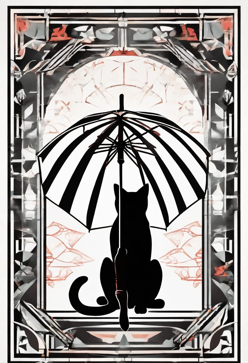 Best Quality 4k Black Cat Silhouette Red Umbrella White Background Backlit Simple