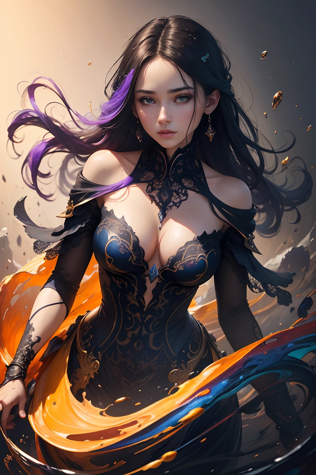 Colorful beautiful woman: a woman 18-years old, messy hair, oil painting, nice perfect face with soft skinice perfect face, blue yellow colors, light purple and violet additions, light red additions, intricate detail, splash screen, 8k resolution, masterpiece, cute face,artstation digital painting smooth veryBlack ink flow: 8k resolution photorealistic masterpiece: intricately detailed fluid gouache painting: by Jean Baptiste Mongue: calligraphy: acrylic: watercolor art, professional photography, natural lighting, volumetric lighting maximalist photoillustration: by marton bobzert:, complex, elegant, expansive, fantastical