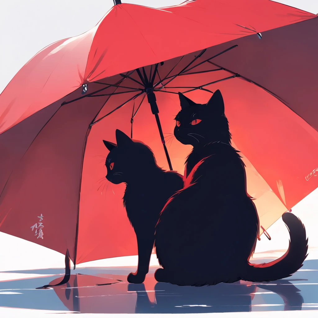 Best Quality 4k Black Cat Silhouette Red Umbrella White Background Backlit Simple