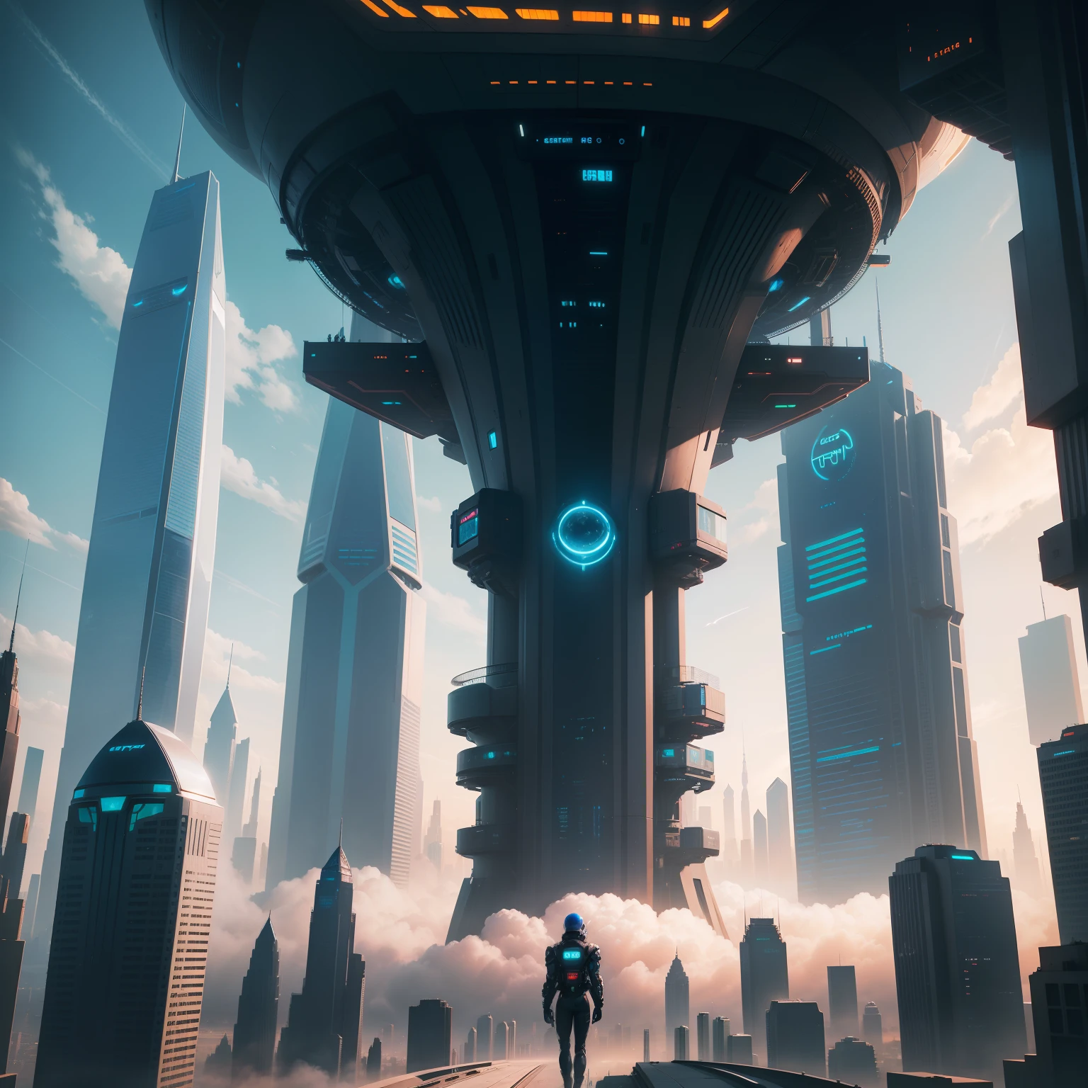 cyberpunked,epcot,Futuristic cityscape lined with skyscrapers,SFart by,top-quality,超A high resolution,dream,futuristic cities,planet earth,Skyscraper high through the clouds,