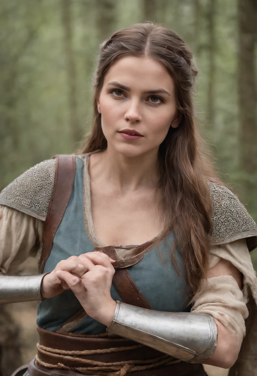 Mujer guerrera vikinga gritando, en batalla, cerrar, Kinematic, Looking at camera, foto realista, Nikon D850, Spring the 85 mm –q 2 –s 750