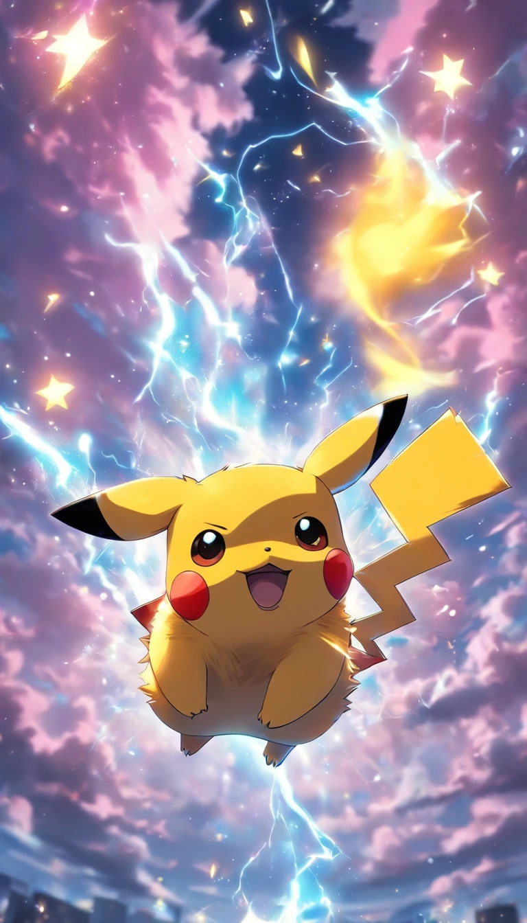 Cute Pikachu,Lively and agile,Yellow soft hairs,Red blush,sparkling big eyes,Cute little pointy ears,Lightning background,Surreal、Otherworldly、Illustration of the super sky scene,Beautifully rendered down to the smallest detail, See the bubbles gently blowing into the air,Dream Creation, Magical effect. The overall atmosphere is soft, Full of hope and tranquility,anime big breast, Pokemon,Anime epic artwork,Anime art wallpaper 4 K, Anime art wallpaper 4k, 4K anime wallpaper, Anime wallpaper 4 k, Anime wallpaper 4K, high detailed official artwork,glowing light eyes,Best quality, Masterpiece, Super detail,Detail enhancement