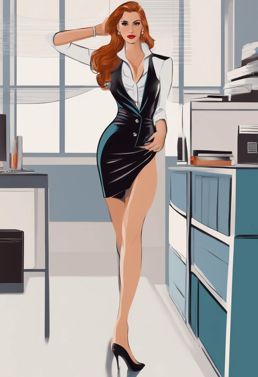 office woman,20 years ,  on office, half naked,heels