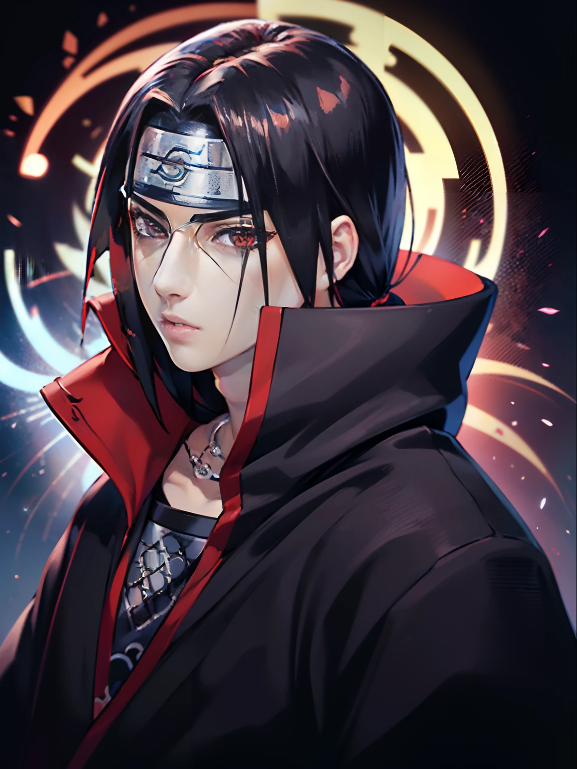 (master part, best quality, high resolution,Granulado:1.2),
quebrar (Uchiha Itachi:1.3), cabelos longos,protetor de testa, Ninja, capa, gola alta, jewelries, colar,cabelos pretos ,olhos vermelhos , macho, 1st grade, black smoke surrounding, covered in black smoke, olhos brilhantes,
QUEBRAR corvos, transformando-se em corvos, (cercado por corvos:1.1),