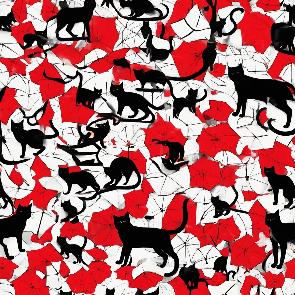Best Quality 4k Black Cat Silhouette Red Umbrella White Background Backlit Simple