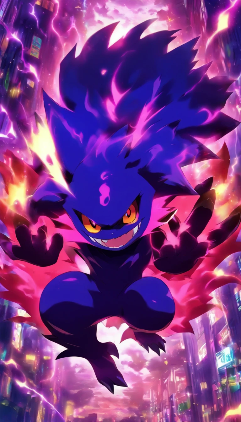 anime big breast, Pokemon, Black eyes, purple, Night, purple, Eyes, gengar, evil smile and glowing eyes, zorua pokemon, illustration pokemon, Anime epic artwork, wide evil grin, Anime art wallpaper 4 K, Anime art wallpaper 4k, 4K anime wallpaper, Anime wallpaper 4 k, Anime wallpaper 4K, high detailed official artwork