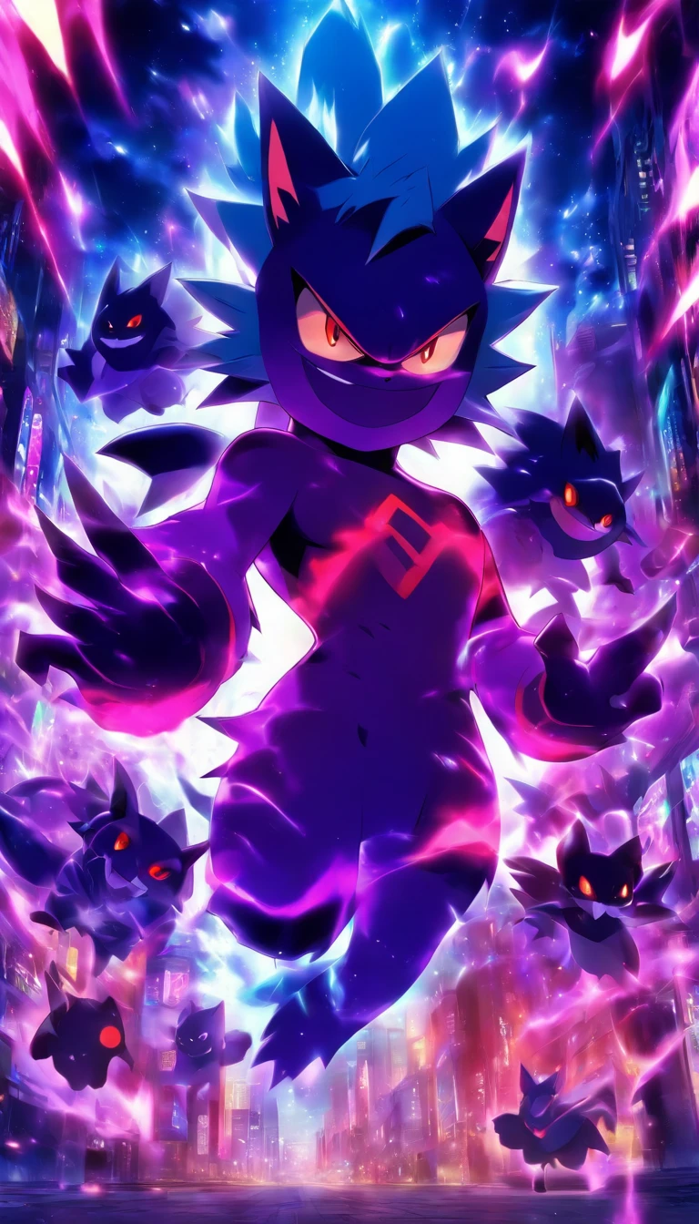 anime big breast, Pokemon, Black eyes, purple, Night, purple, Eyes, gengar, evil smile and glowing eyes, zorua pokemon, illustration pokemon, Anime epic artwork, wide evil grin, Anime art wallpaper 4 K, Anime art wallpaper 4k, 4K anime wallpaper, Anime wallpaper 4 k, Anime wallpaper 4K, high detailed official artwork