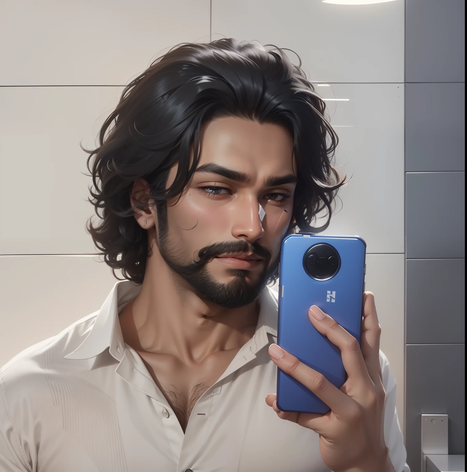 Half closed eyes, Same person, same face ,ai avathar, full stubble beard , A strand of hair hangs over the eye to the cheek, popart, 2d, 2dart, sketch,