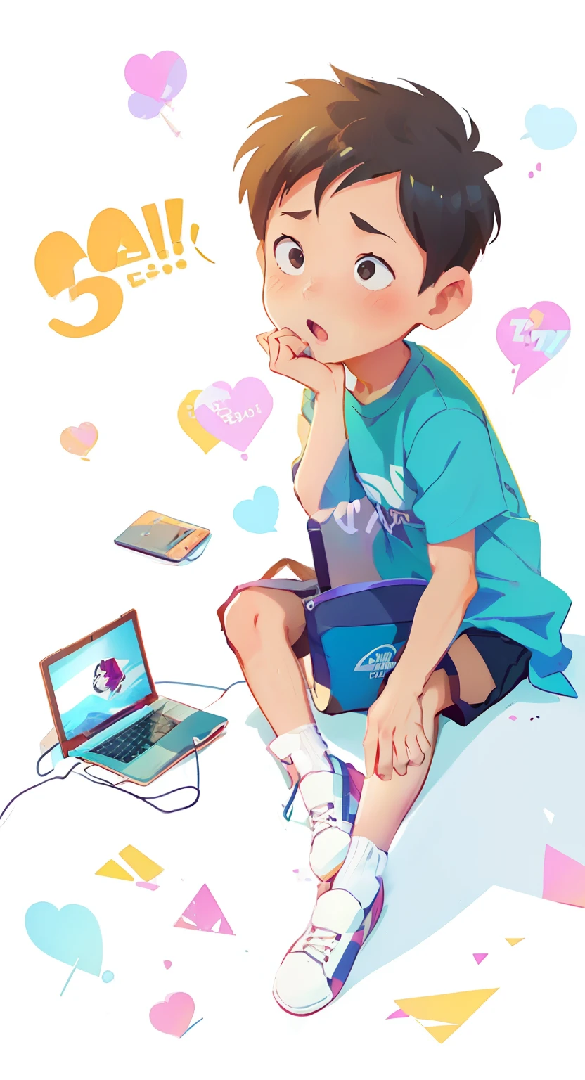 cartoon of a boy sitting on the ground with a laptop, sexuell, by :5 sexy: 7, concept art of single boy, cartoon image, illustration!, wikihow illustration, telegram sticker, old internet art, with a laptop on his lap, greg, white background, cute cartoon, popular on pixiv, digital art!!, drawn image, avatar for website
