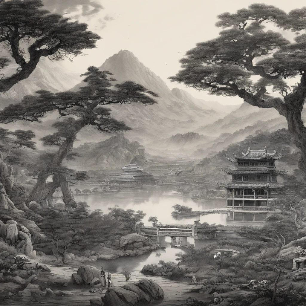 On the wall of the room there is a painting with a vase, oriental wallpaper, Detailed scenery —width 672, Zen temple background, inspired by Emperor Huizong of Song, background depicting a temple, interior background art, personal room background, palace background, Single,inspired by Ohara Koson, chinoiserie wallpaper