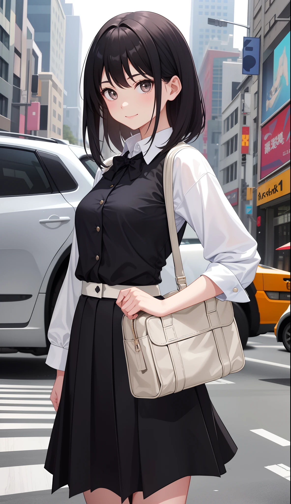 1girl in、AS-Adult、A smile、The shirt、skirt by the、(small tits)、Walking with a thigh、Upper body portrait、