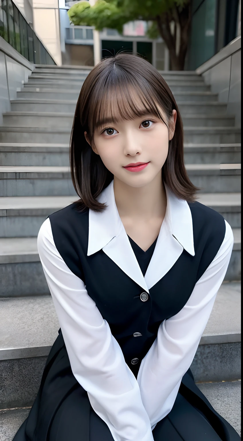 (((32k,high detal,high-detail、masterpiece,Attention to detail,full body Esbian,独奏))),Raw photo & realistic atmosphere,beautiful dark blue eyes,Detailed mouth,Glossy lips,Detailed eyebrows,Eyes drawn in detail with soft white skin that shines in every detail、azure eyes,Very beautiful eyes,Detailed lips、Very beautiful face,Very well-formed face、Lifelike face,shiny beautiful lips, Realistic Young Gravure Idol, very beautiful school girl, ,Moderately beautiful, Young Sensual Gravure Idol, Young Gravure Idol, Beautiful, Cute and sexy15 year old schoolgirl,the whole body is wet,dripped out,with a flushed face,Incredibly beautiful15-year-old girl,short-cut,Brown shiny hair,Hair is wet,Dripping water,dripping,(Black pantyhose,Beautiful fece,Looking at the camera:1.4),(Cross your legs in black pantyhose,darkness,Very dark,Pitch-black staircase without street lights,Illuminate the subject with a flashlight,spot light:1.7),(A sexy,Slightly chubby,High Detail Hi-Vision Hi-Vision Japan Hi-Vision Black High Definition High Definition Black High School Girl Uniform,well-shaped breasts,,Mature body, I'm anxious and about to cry,Moist eyes,cold smile,glareing,The glaring face is also beautiful:1.5),(The chest of the uniform is open,Sit on the stairs with your legs open in an M shape,Rollback:1.7)