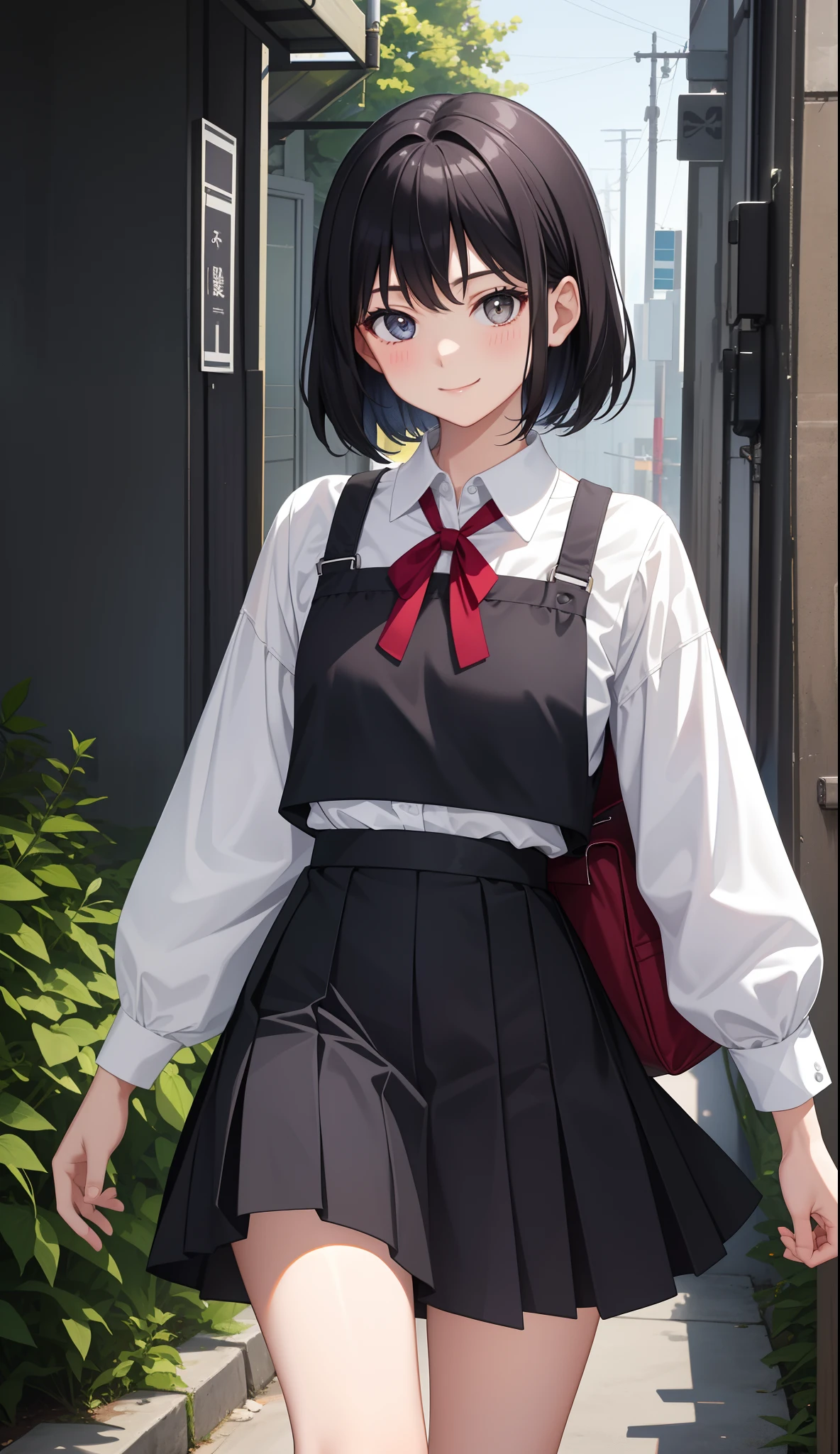 1girl in、AS-Adult、A smile、The shirt、skirt by the、(small tits)、Walking with a thigh、Upper body portrait、