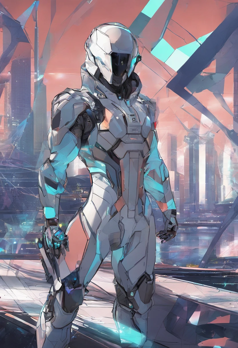 Um homem russo grabde e forte de cabelos nehros usando roupas cyberpunk e equipamento militar futurista, roupa futurista, musculos medios, olhar serio sombrancelhas grossas, carrega uma arma tecnologica, em um cenario futurista estilo solarpunk, predios de arquitetura futurista, paisagen urbana utopica solarpunk, estilo anime 3d realista