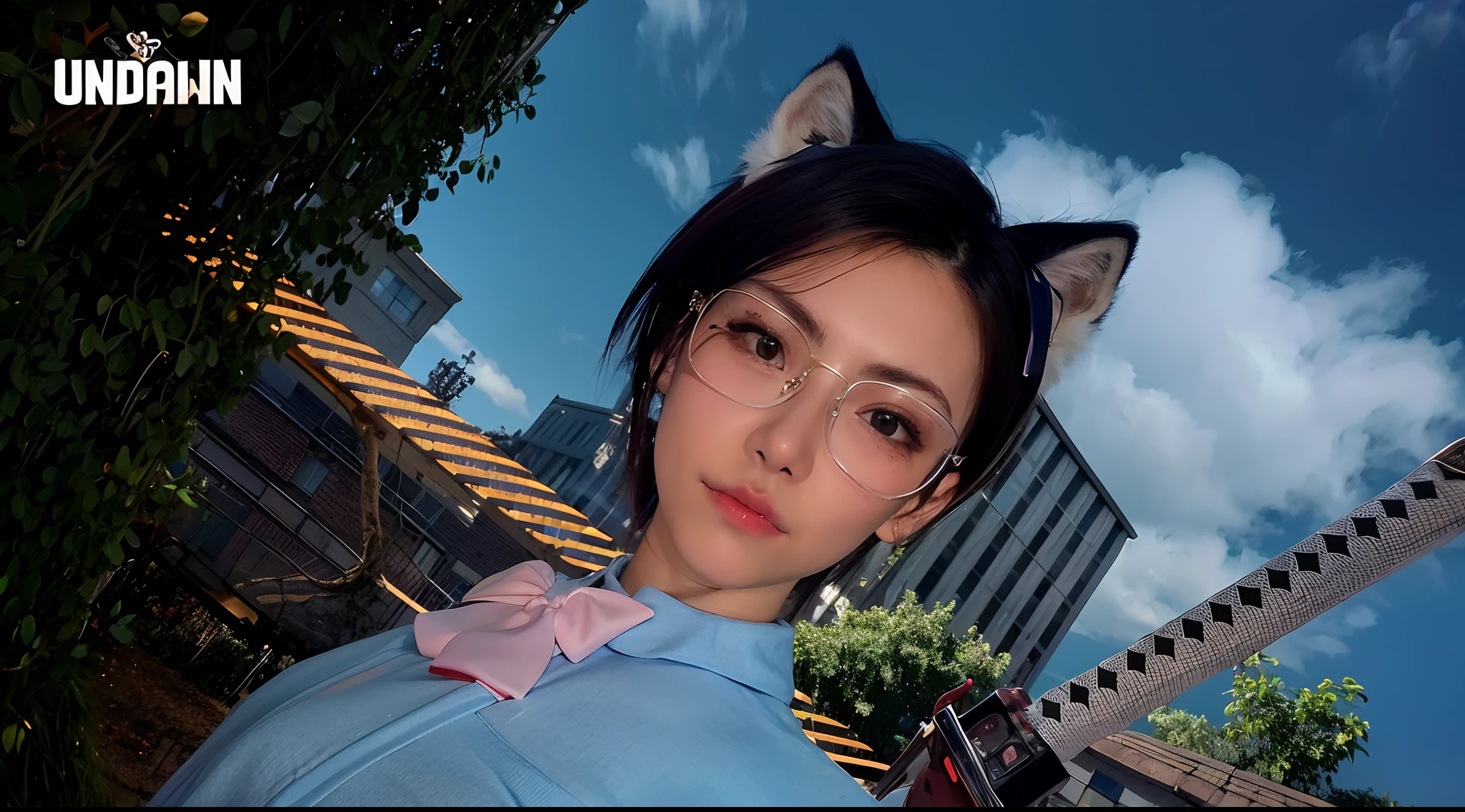there is a woman with glasses and a cat ear and a bow tie, girl with cat ears, woman with cat ears, beautiful young catgirl, catgirl, second life avatar, cat ears, hyperrealistic schoolgirl, anime girl with cat ears, lofi portrait, attractive cat girl, girl with fox ears, cat girl, a hyperrealistic schoolgirl