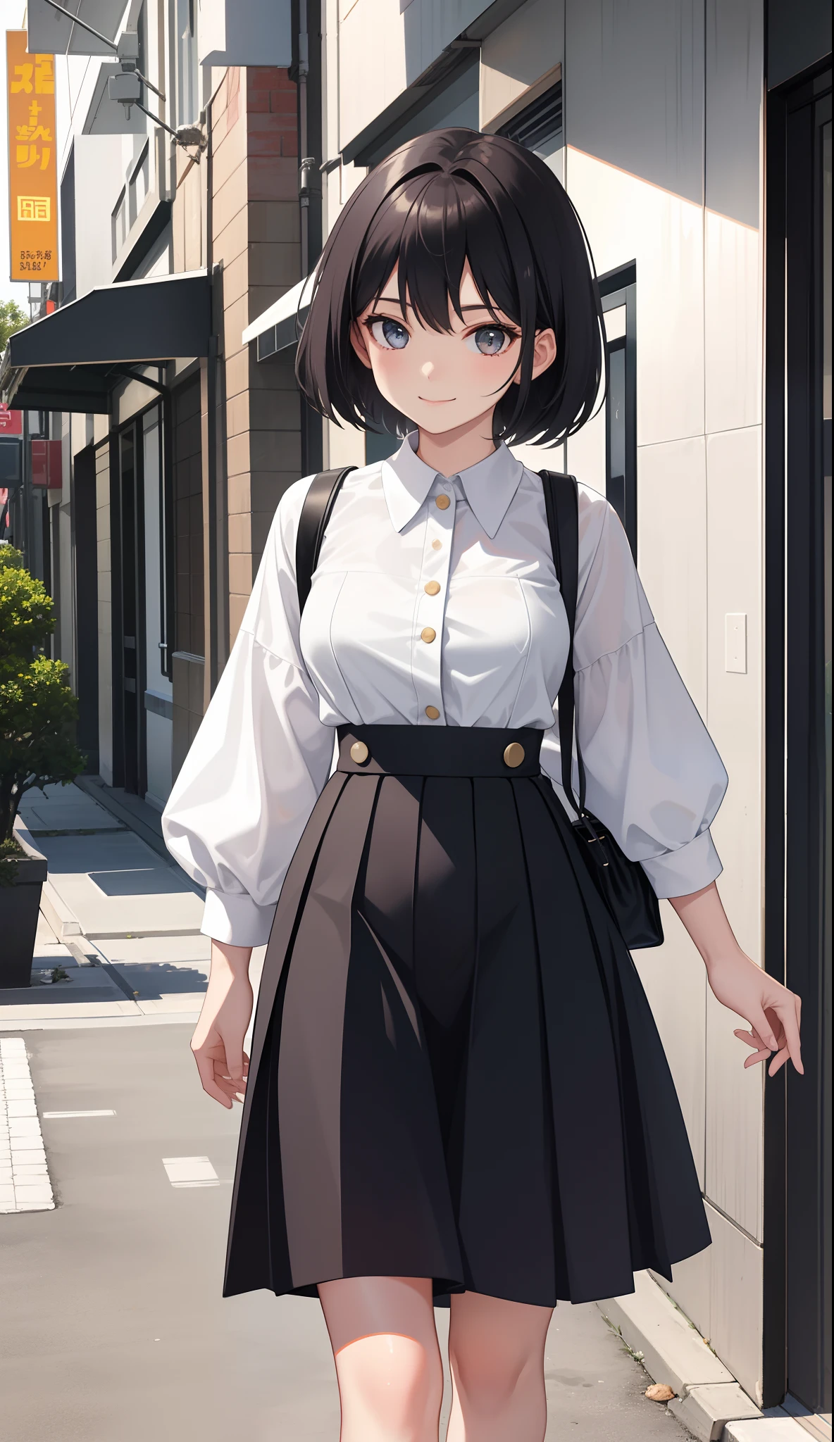 1girl in、AS-Adult、A smile、The shirt、skirt by the、(small tits)、Walking with a thigh、Upper body portrait、