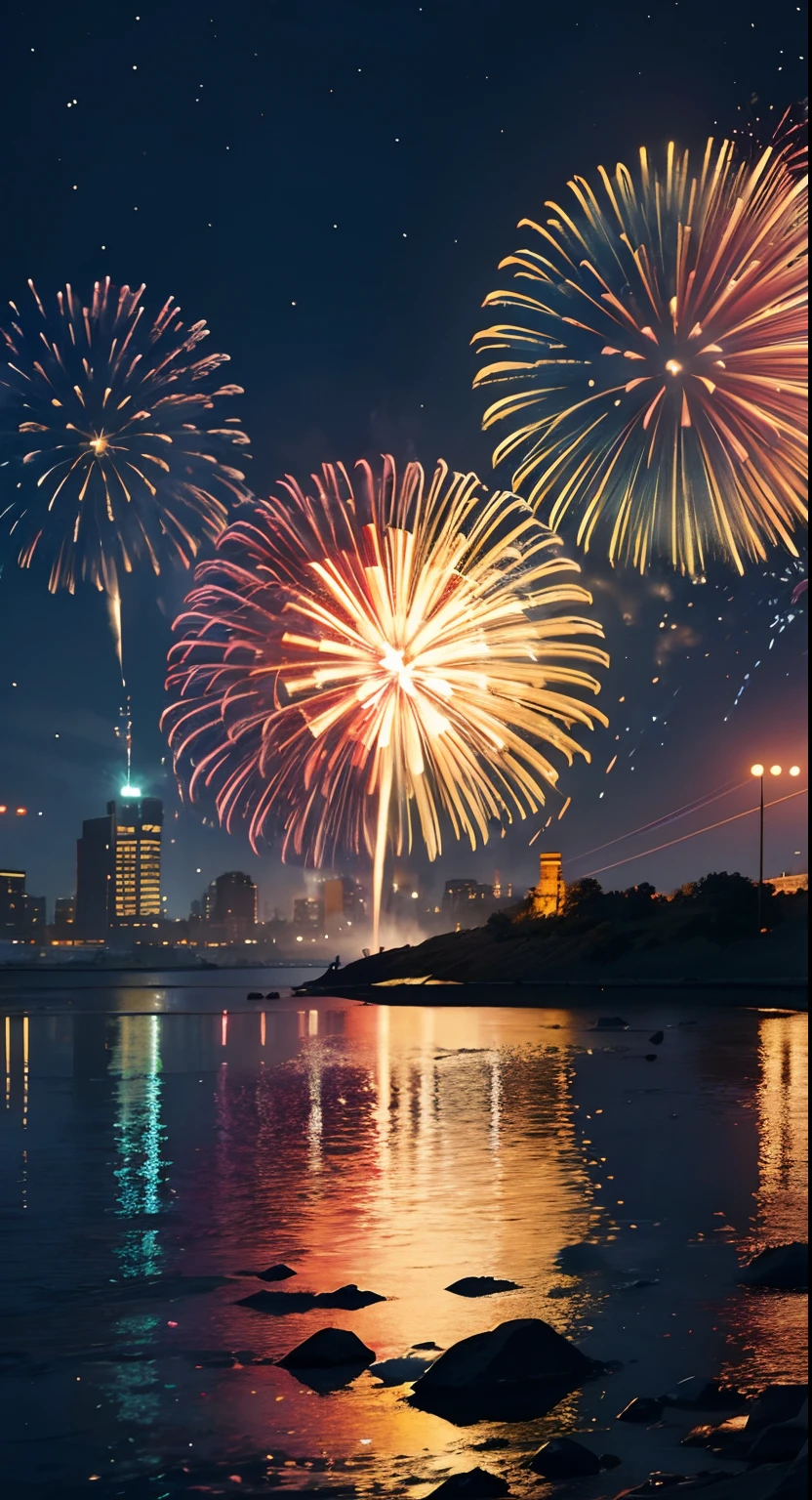 Great fireworks display,Brillantes fuegos artificiales,Cielo,Excepcional,De color,Colorido colorido