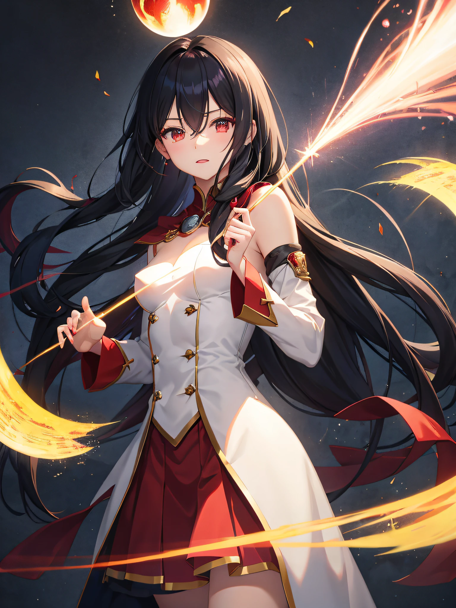 1人、A dark-haired、Akame、Fire Witch、Bloods、Particles of light、llight rays、wall-paper、highcontrast、colourfull